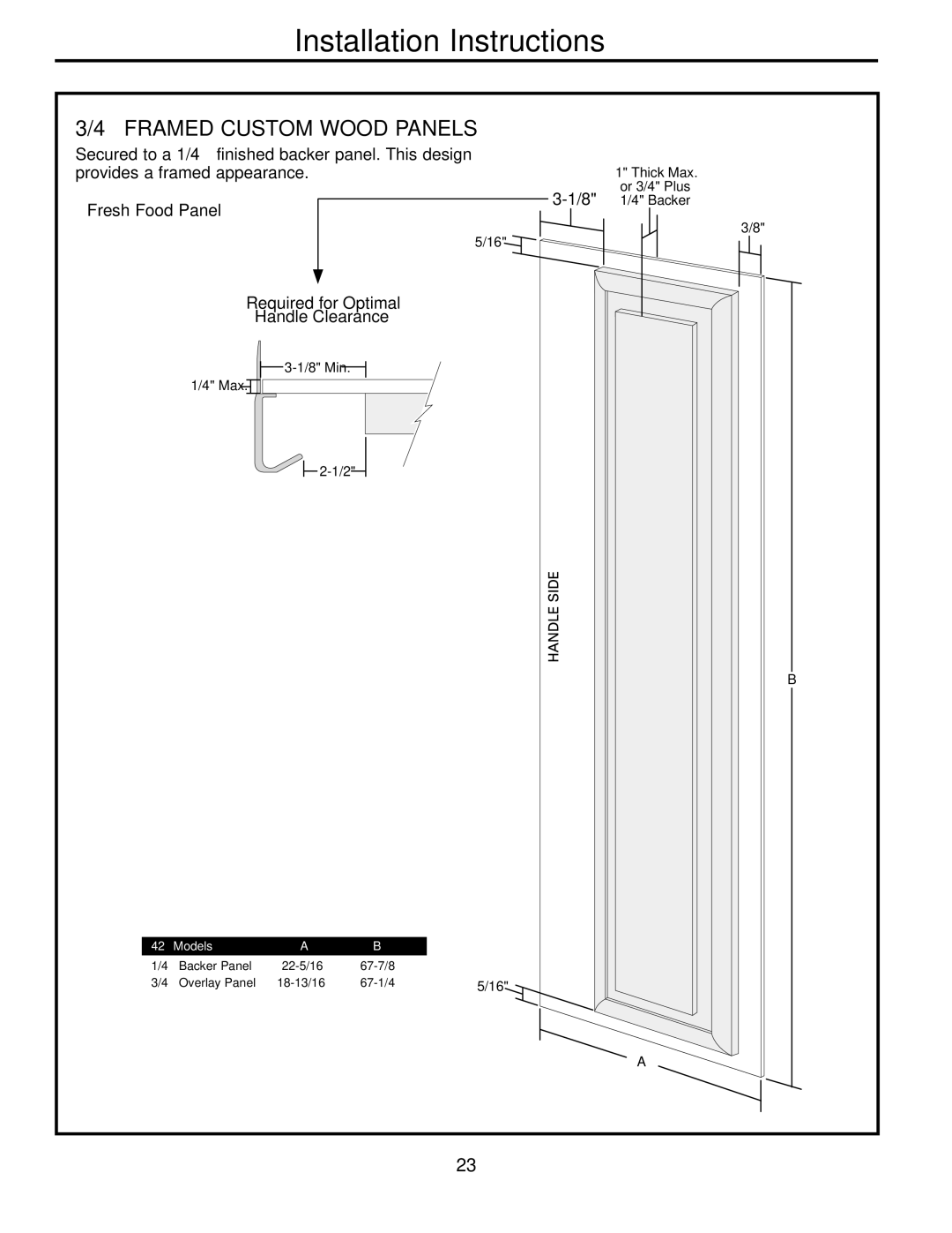 Electrolux 42 owner manual ″ Framed Custom Wood Panels, Fresh Food Panel 