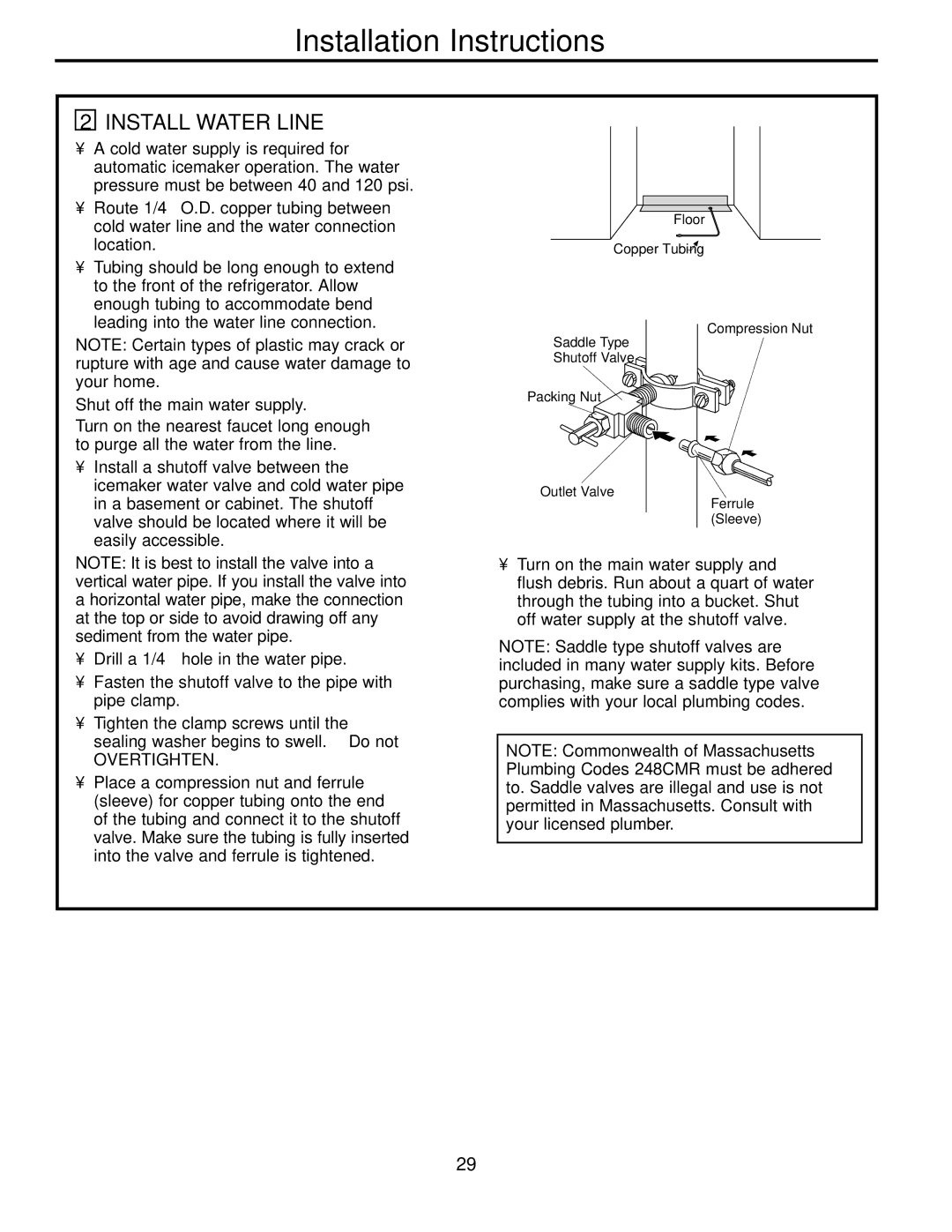 Electrolux 42 owner manual Install Water Line, Shut off the main water supply 