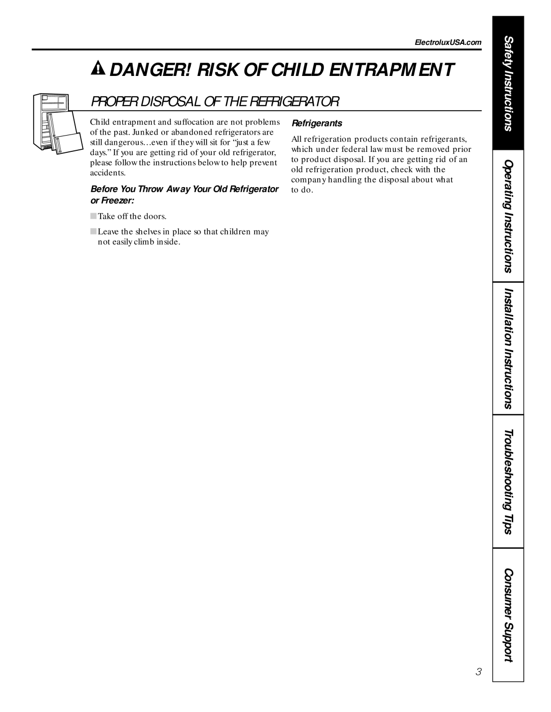 Electrolux 42 owner manual Before You Throw Away Your Old Refrigerator or Freezer, Refrigerants, ElectroluxUSA.com 