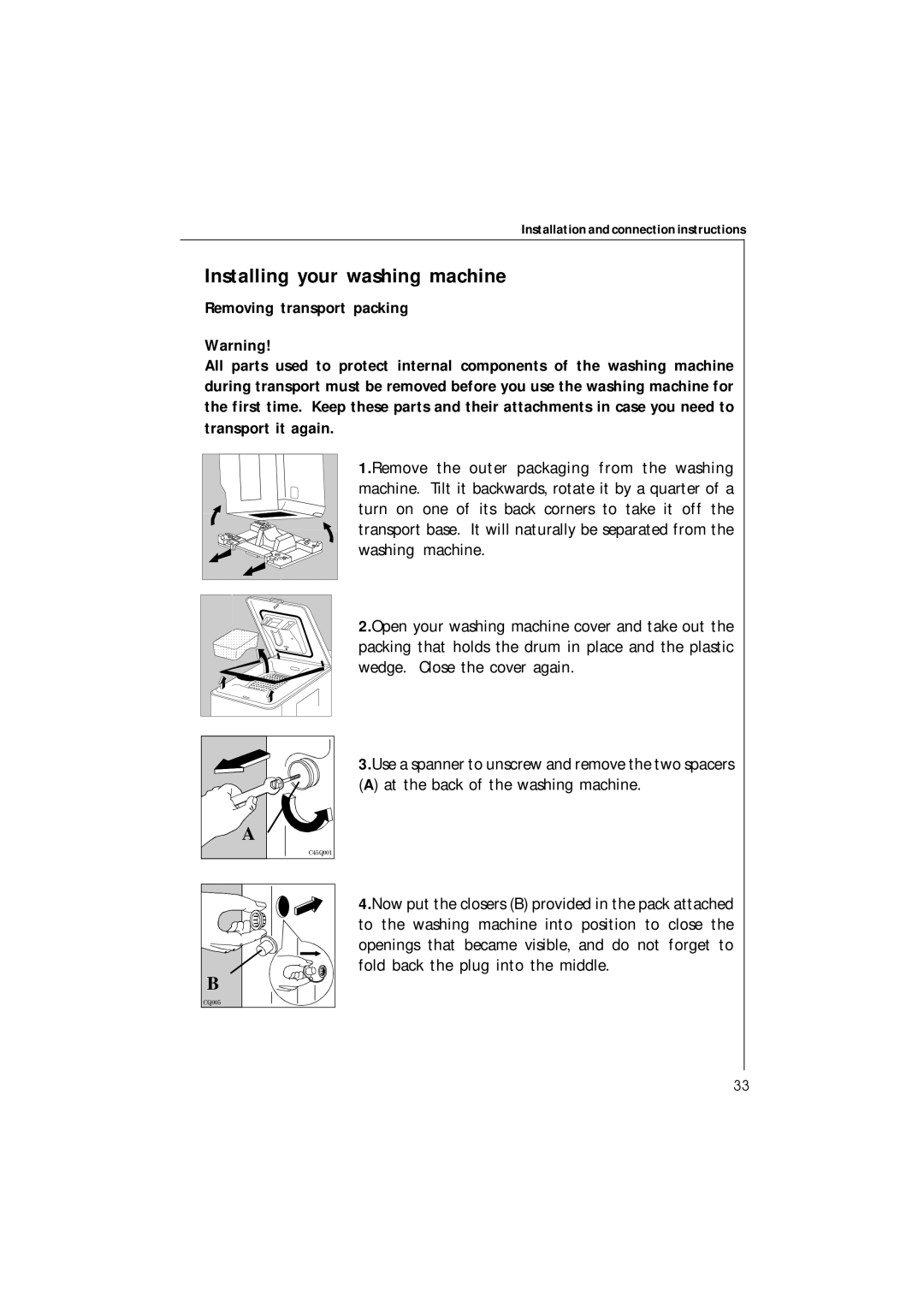 Electrolux 42230 manual Installing your washing machine 