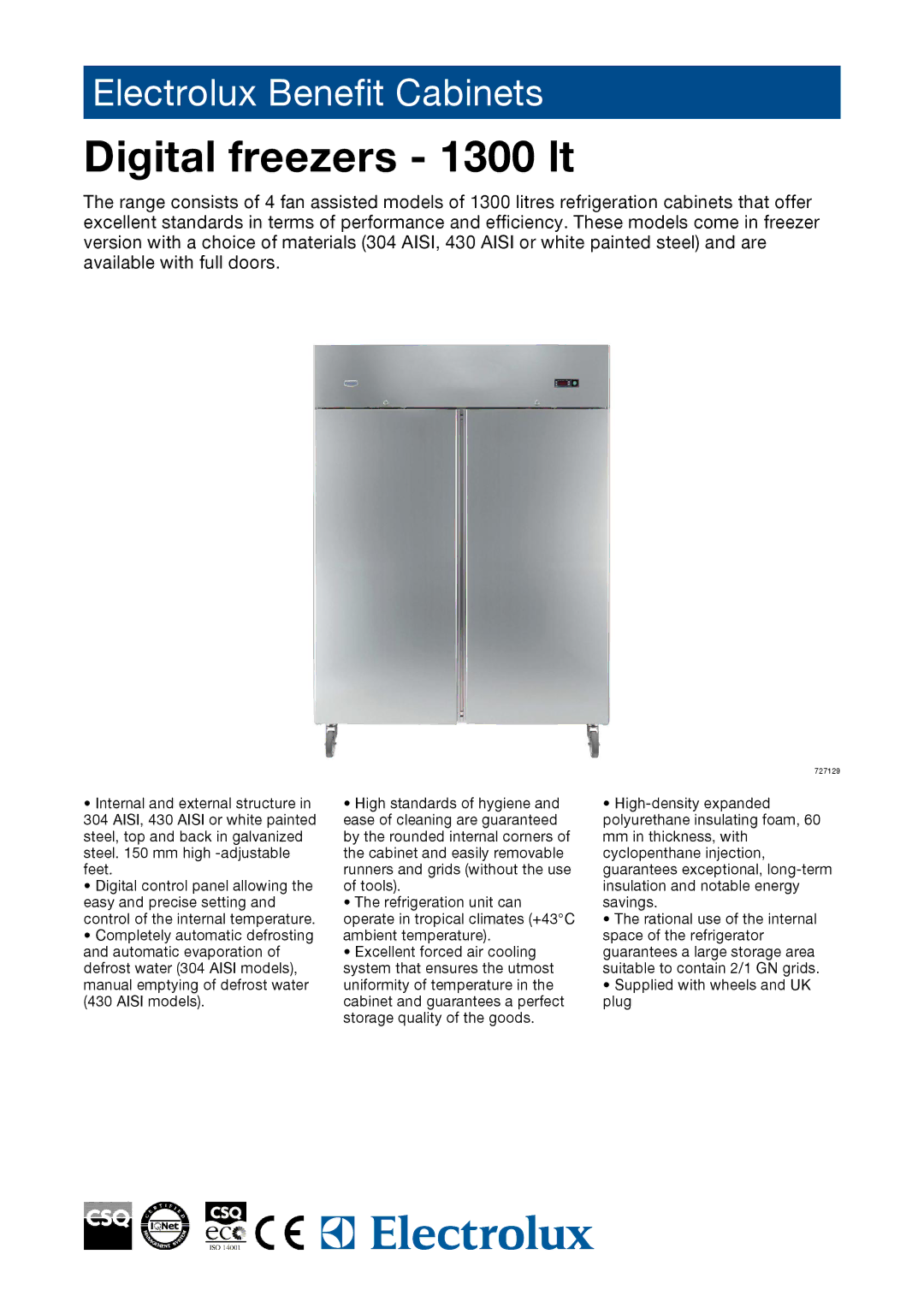 Electrolux 304 AISI, 430 AISI manual Digital freezers 1300 lt 