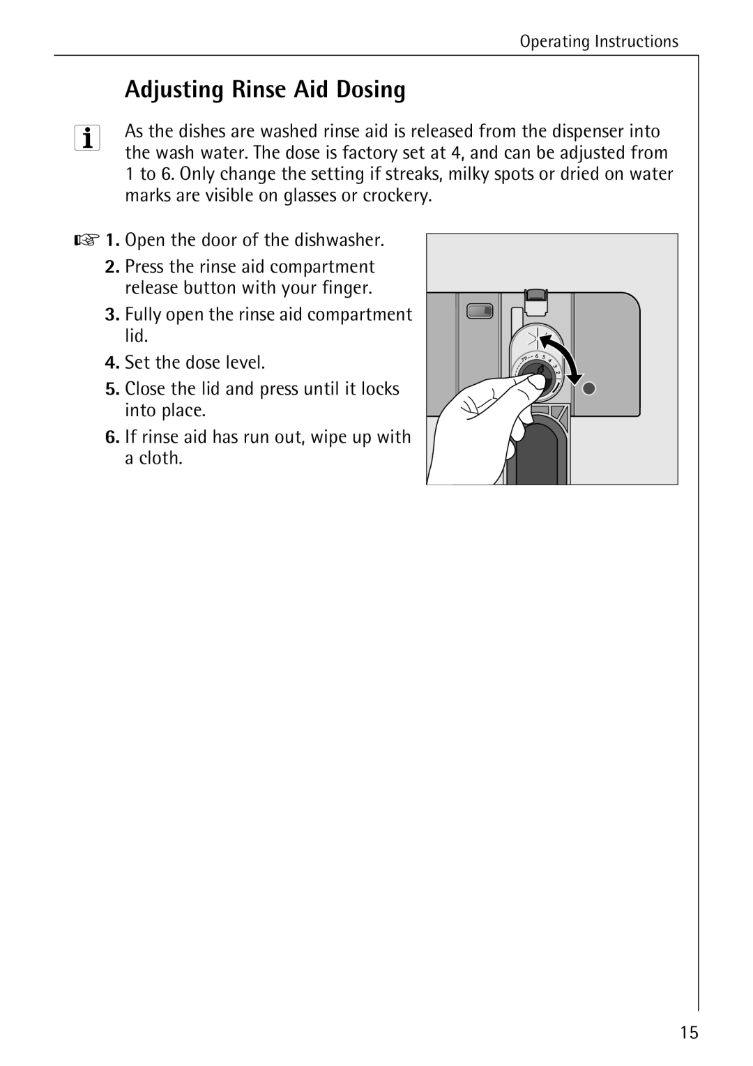 Electrolux 44050 VI manual Adjusting Rinse Aid Dosing 