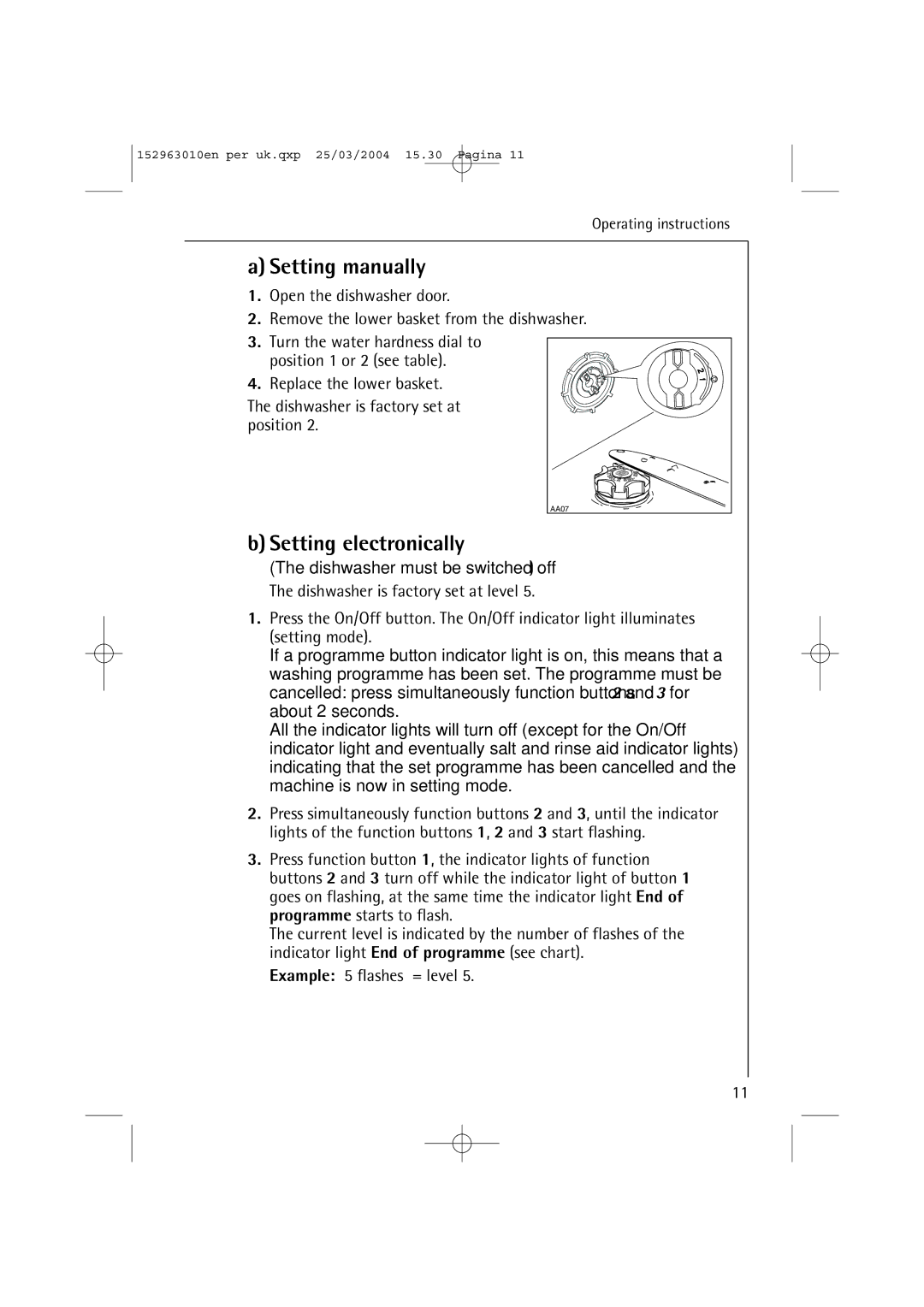 Electrolux 44450 Setting manually, Setting electronically 