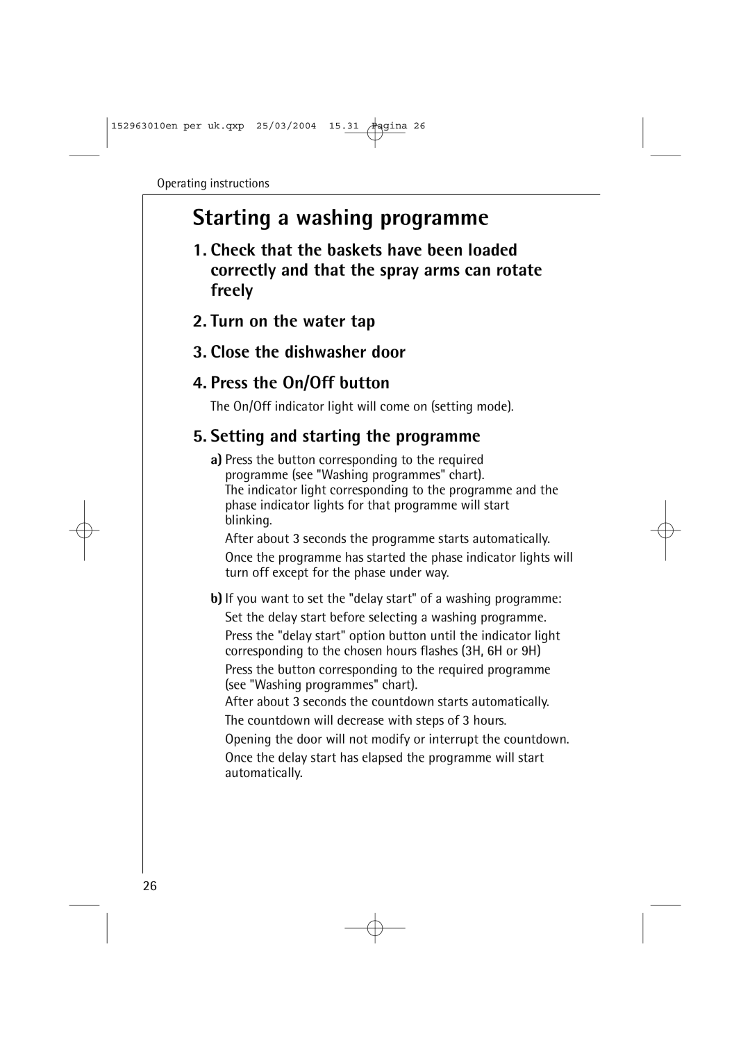 Electrolux 44450 manual Starting a washing programme, Setting and starting the programme 