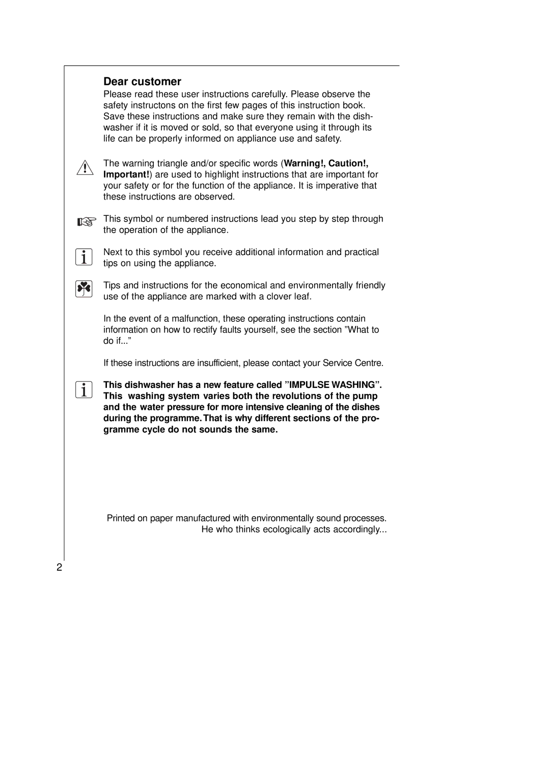 Electrolux 45250Vi manual Dear customer 