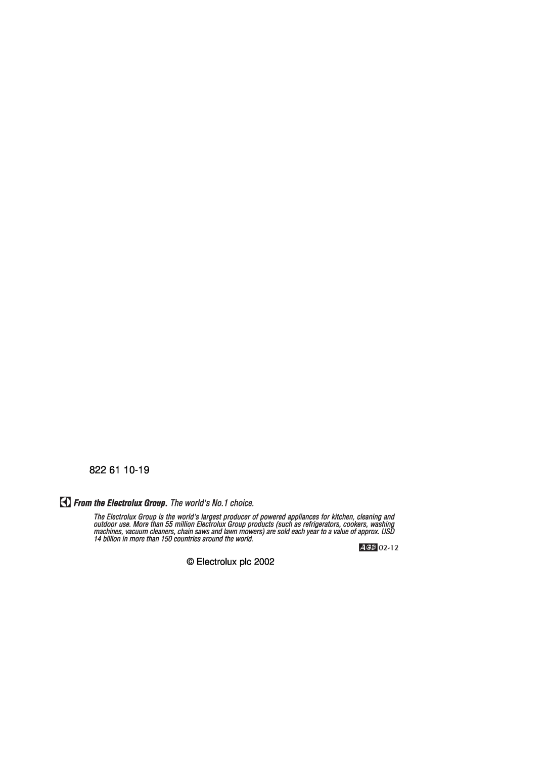 Electrolux 45250Vi manual 822 61, Electrolux plc 