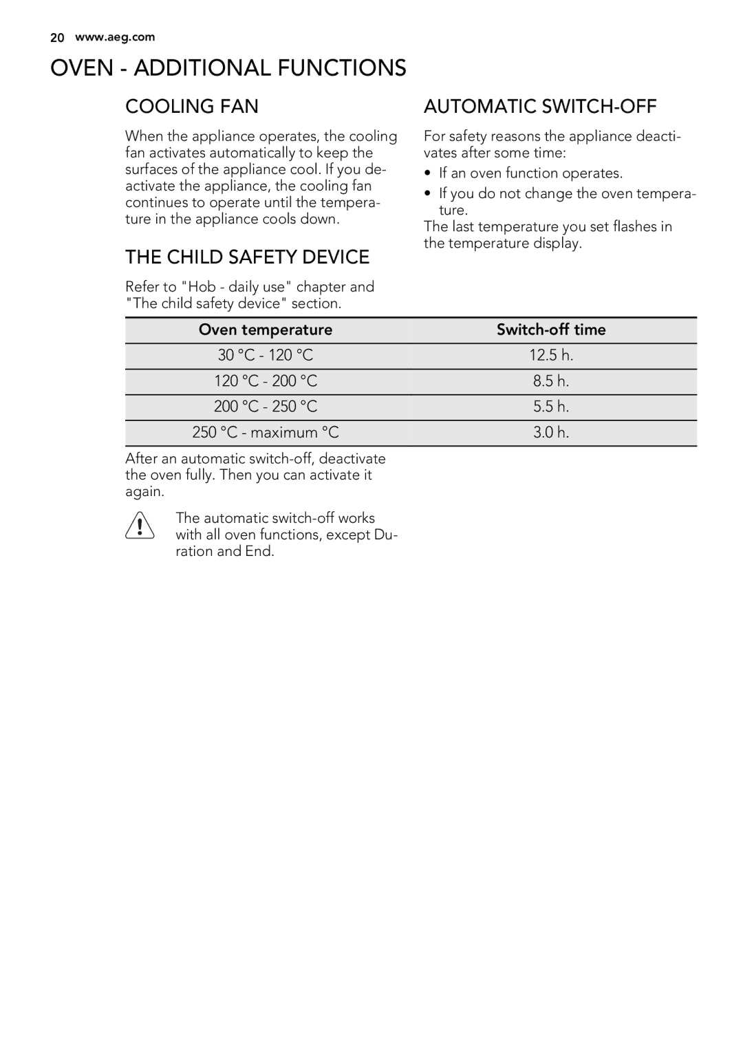 Electrolux 49002VMN user manual Oven Additional Functions, Cooling FAN 