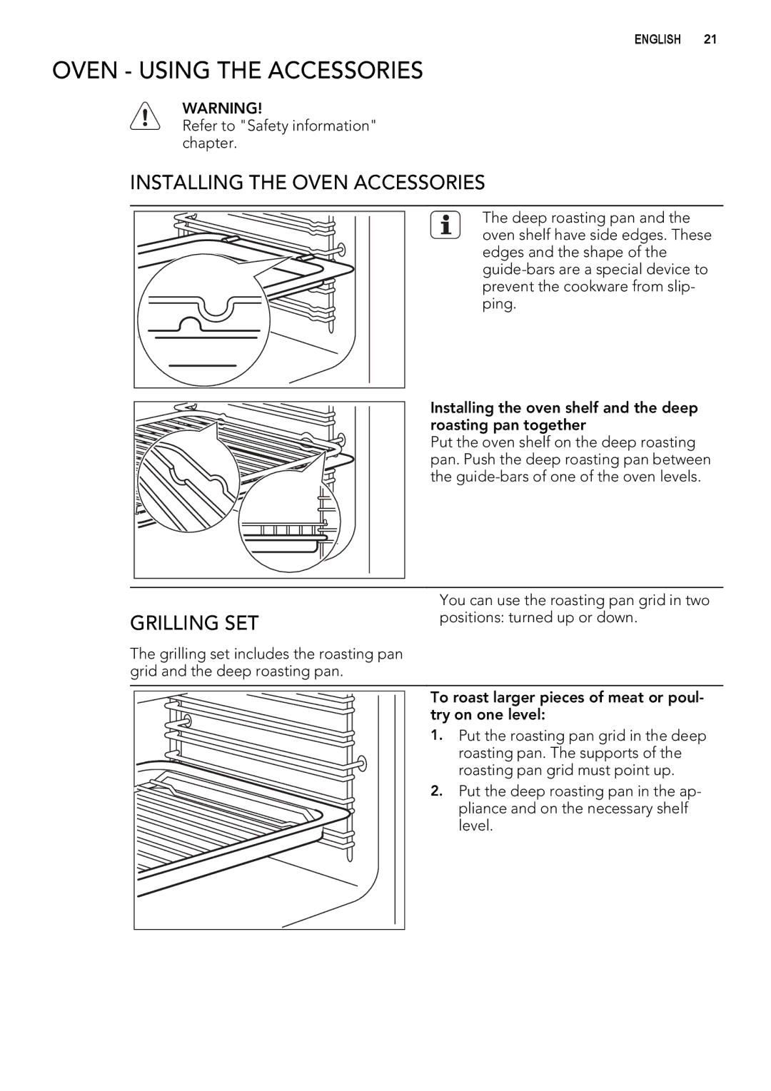 Electrolux 49002VMN user manual Oven Using the Accessories, Installing the Oven Accessories, Grilling SET 