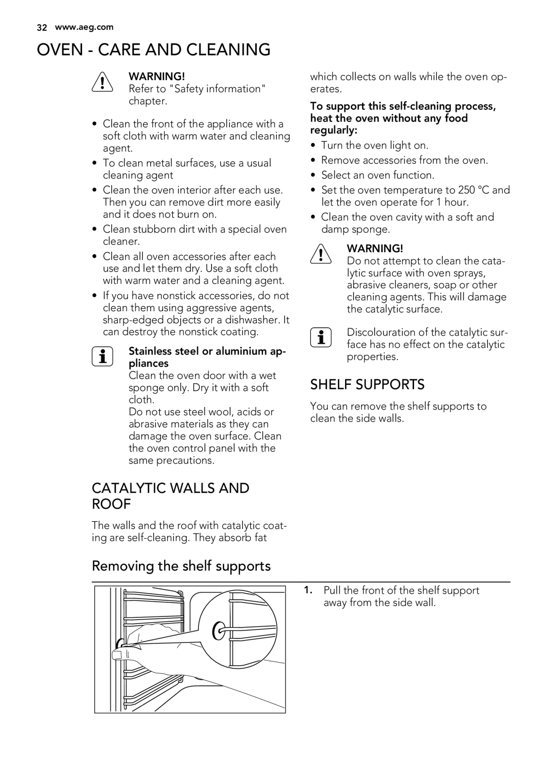 Electrolux 49002VMN user manual Oven Care and Cleaning, Shelf Supports, Catalytic Walls Roof 