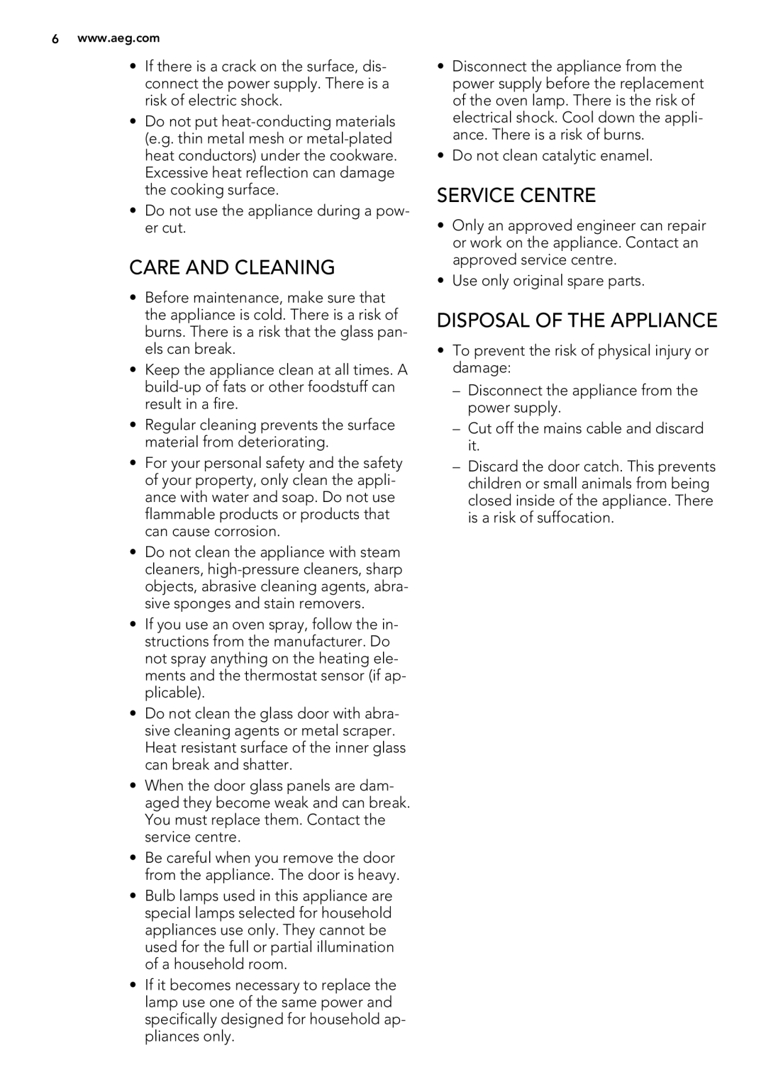 Electrolux 49002VMN user manual Care and Cleaning, Service Centre, Disposal of the Appliance 