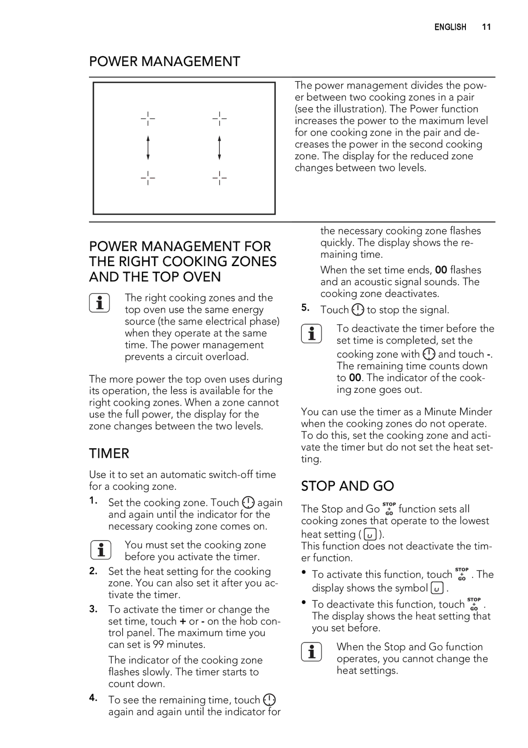 Electrolux 49332I-MN user manual Power Management, Timer, Stop and GO 