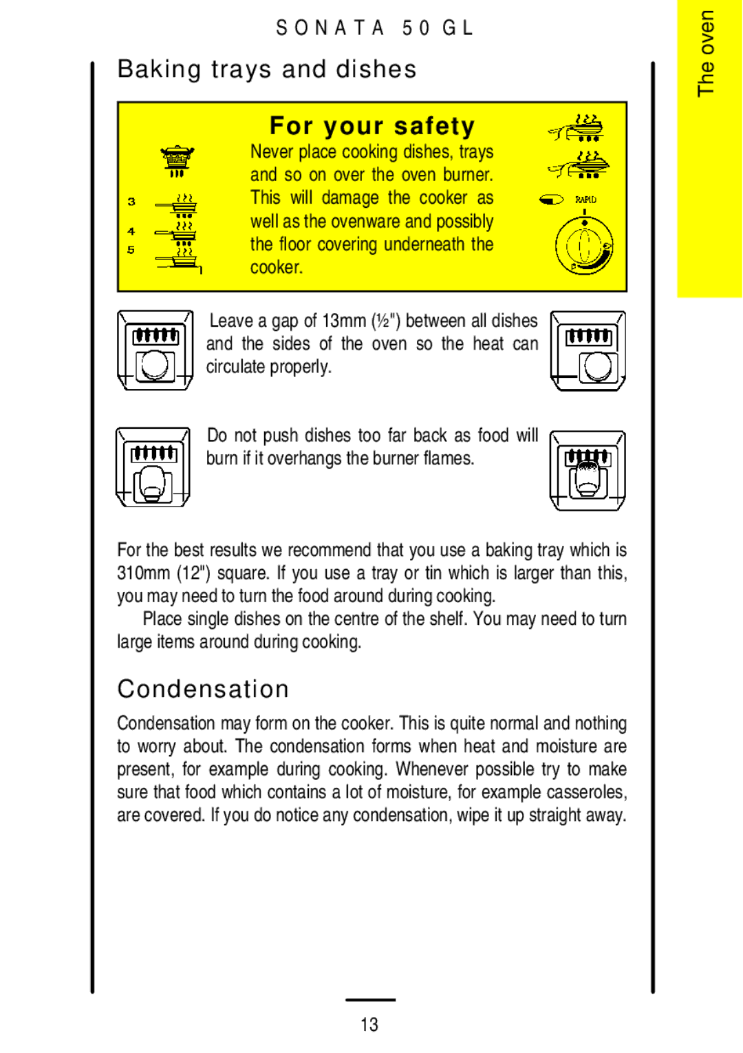 Electrolux 5 0 G L installation instructions Baking trays and dishes, Condensation 