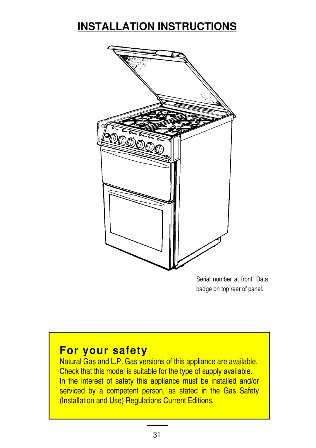 Electrolux 5 0 G L installation instructions Installation Instructions 