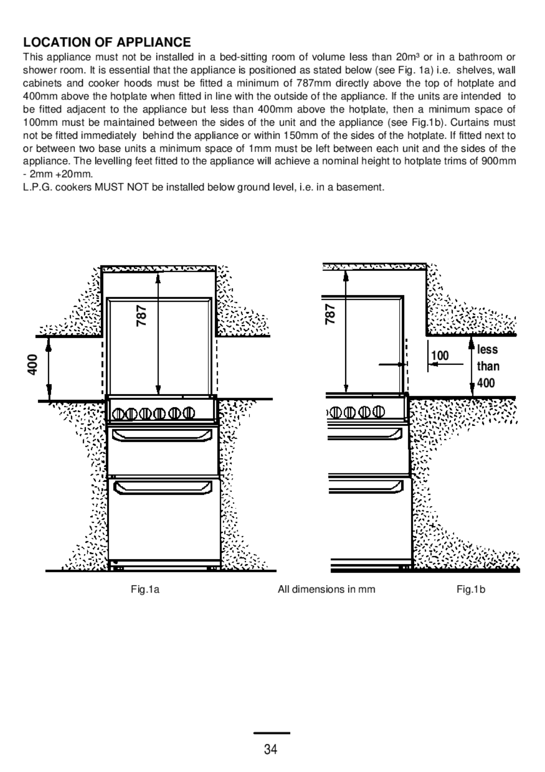 Electrolux 5 0 G L installation instructions Location of Appliance 