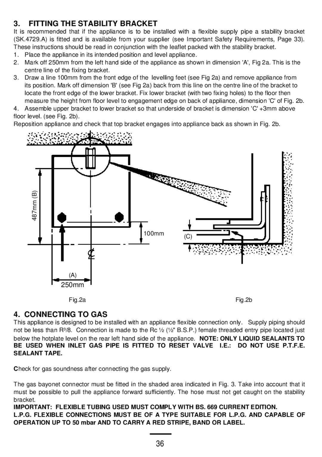 Electrolux 5 0 G L installation instructions Fitting the Stability Bracket, Connecting to GAS 