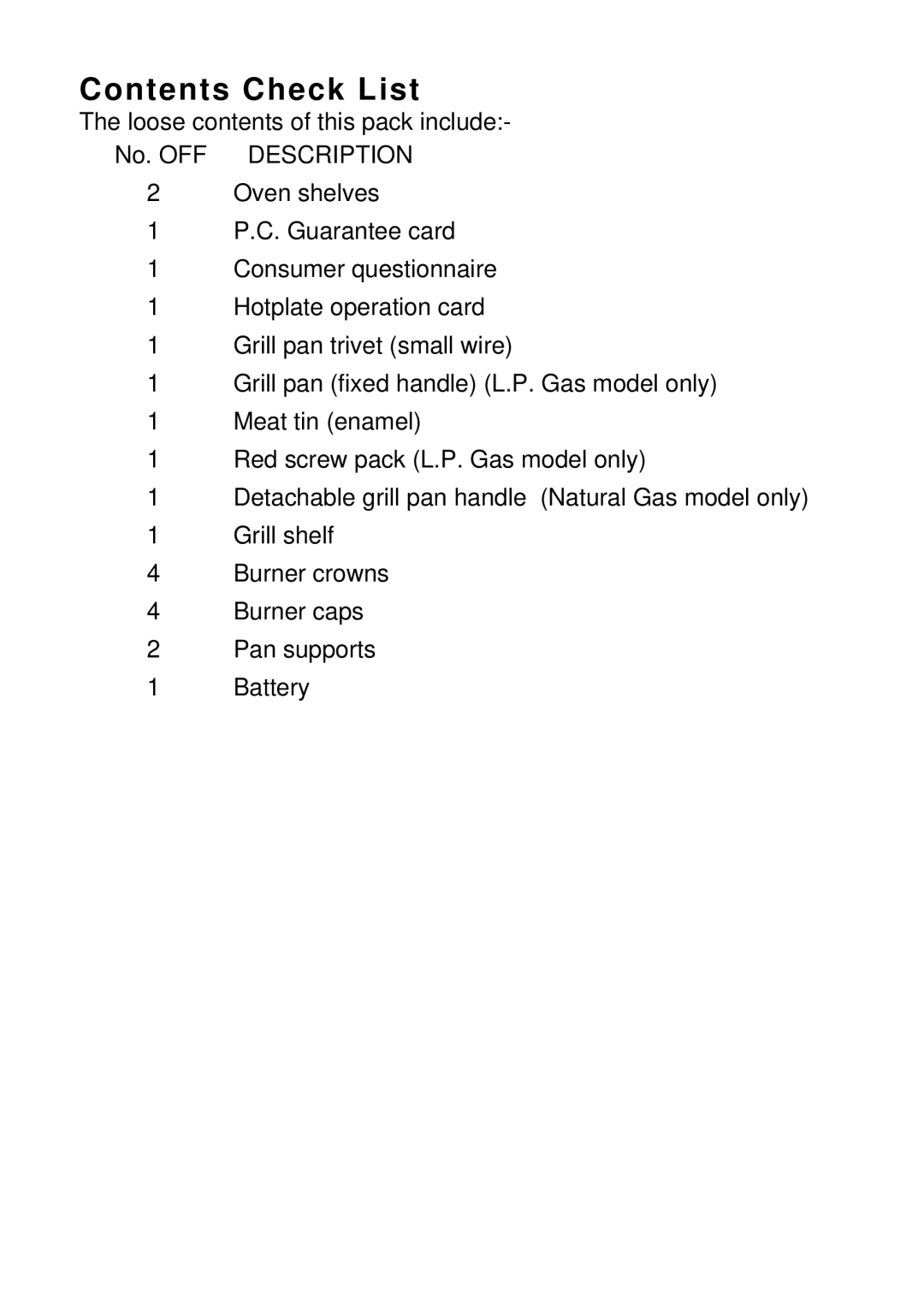 Electrolux 5 0 G L installation instructions Contents Check List 