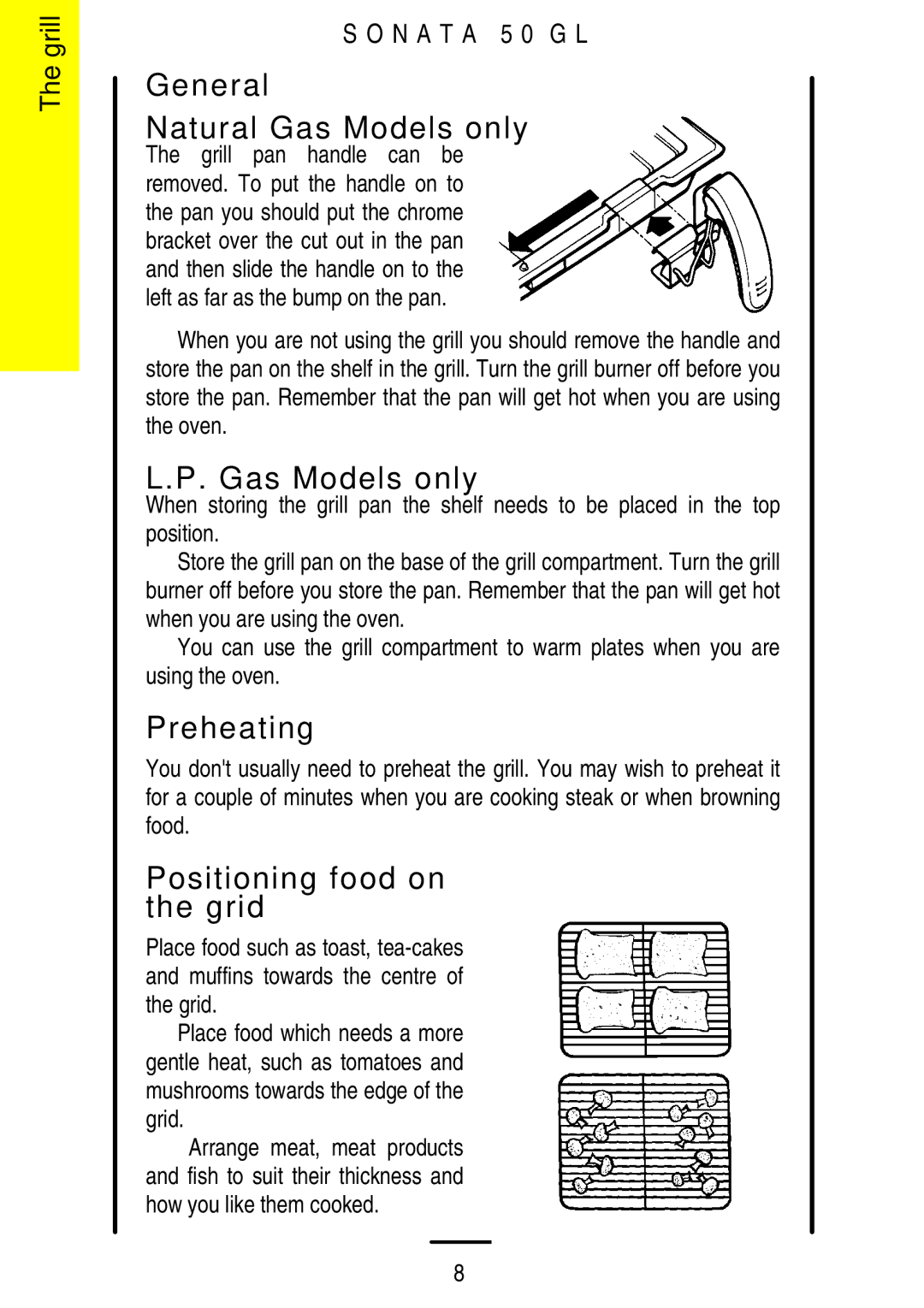 Electrolux 5 0 G L installation instructions General Natural Gas Models only, Preheating, Positioning food on the grid 