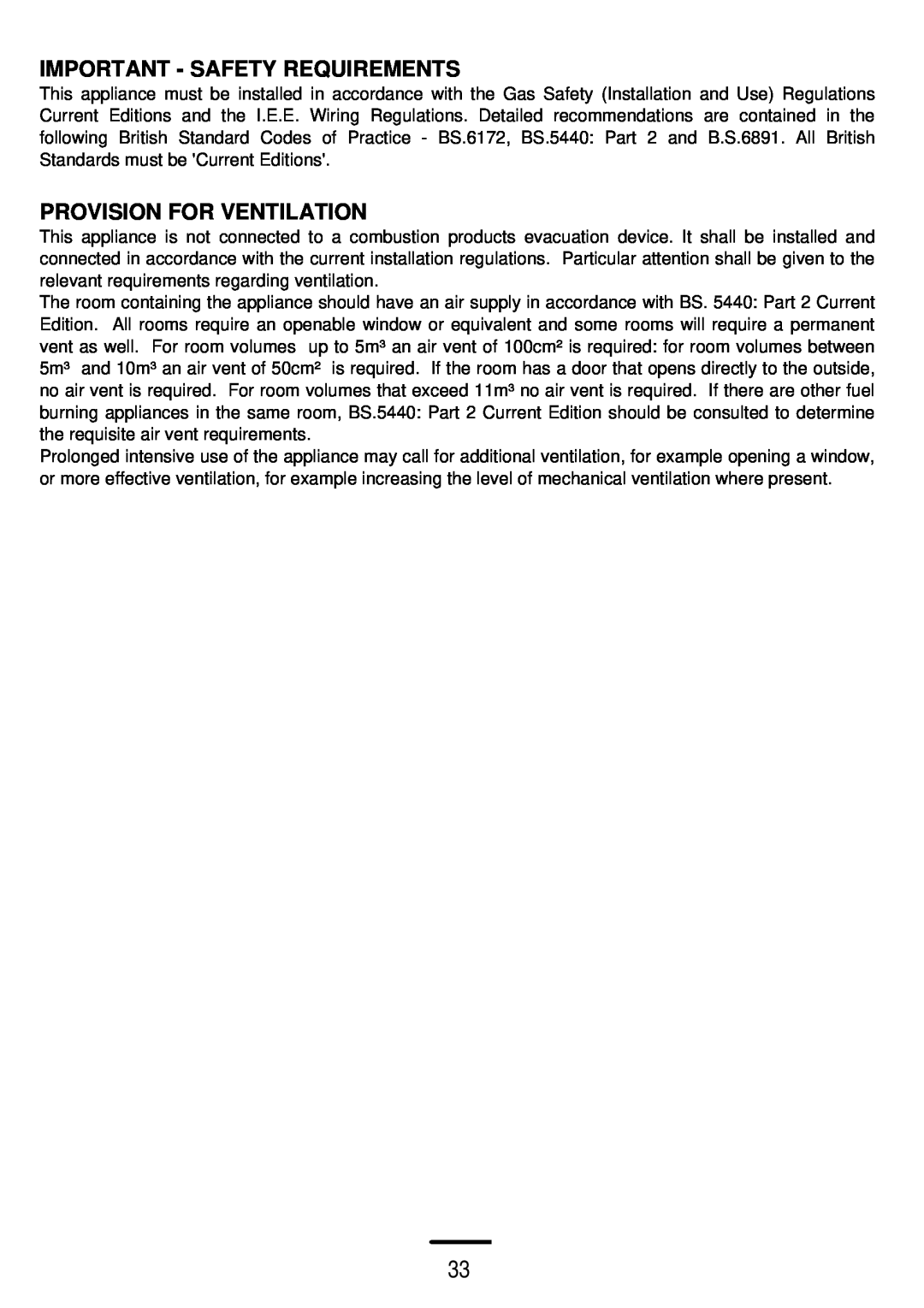 Electrolux 5 0 G L installation instructions Important - Safety Requirements, Provision For Ventilation 