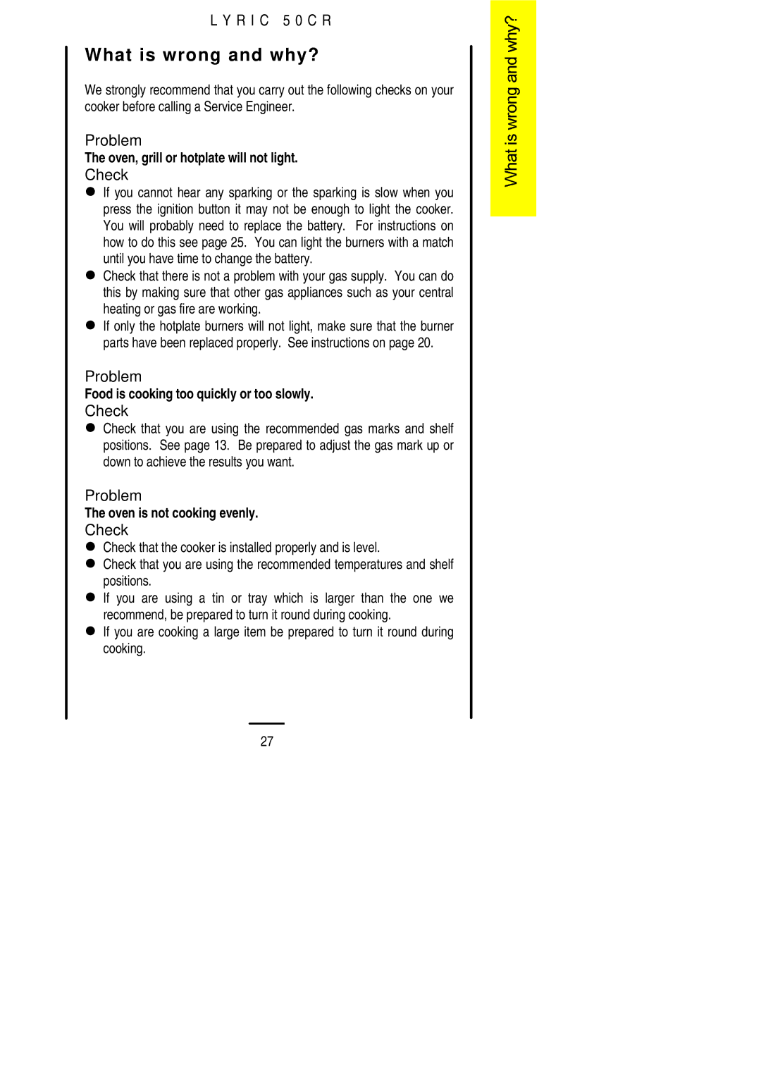 Electrolux 50 CR installation instructions What is wrong and why?, Problem, LCheck 