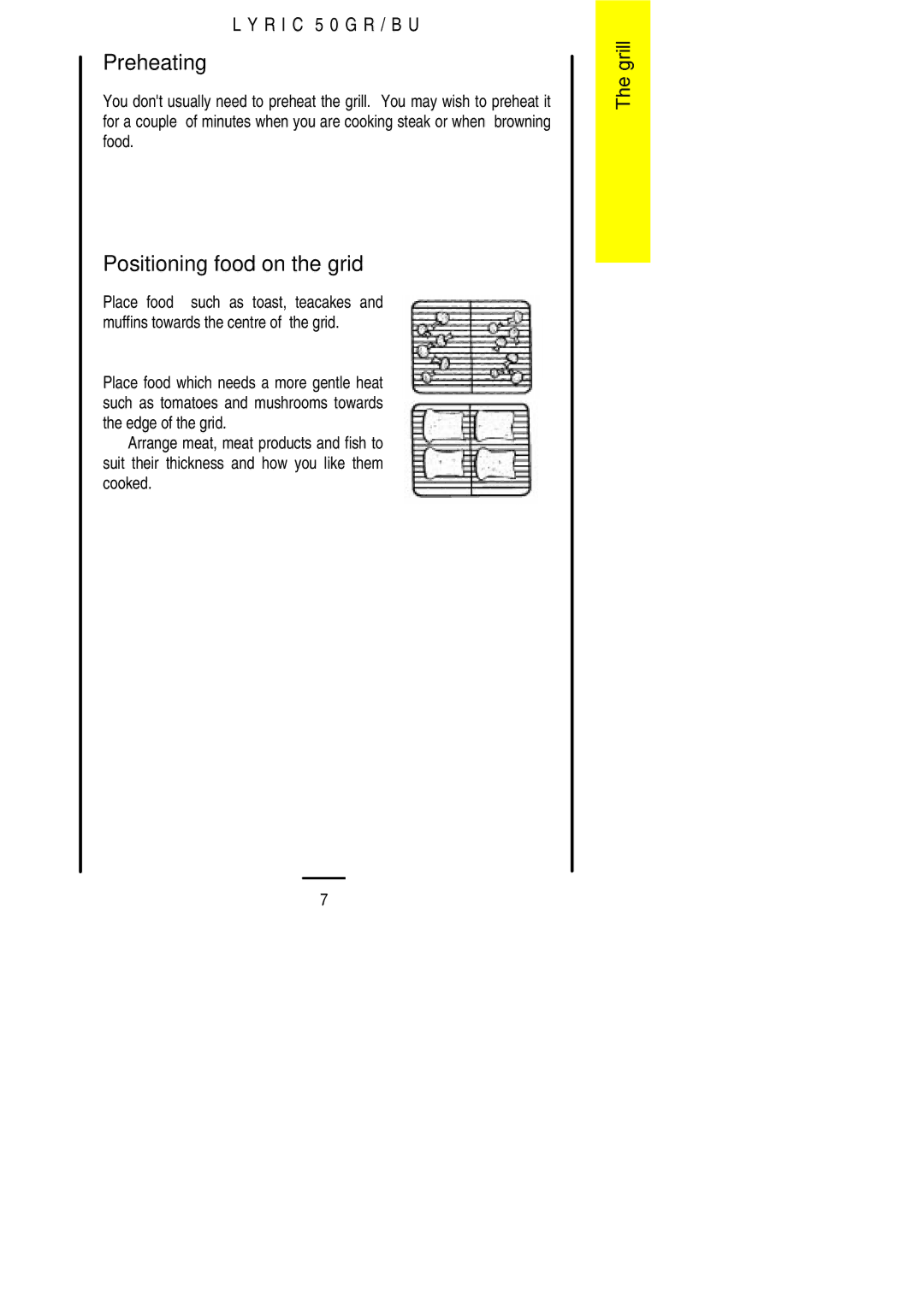 Electrolux 50 GR/BU installation instructions Preheating, Positioning food on the grid 