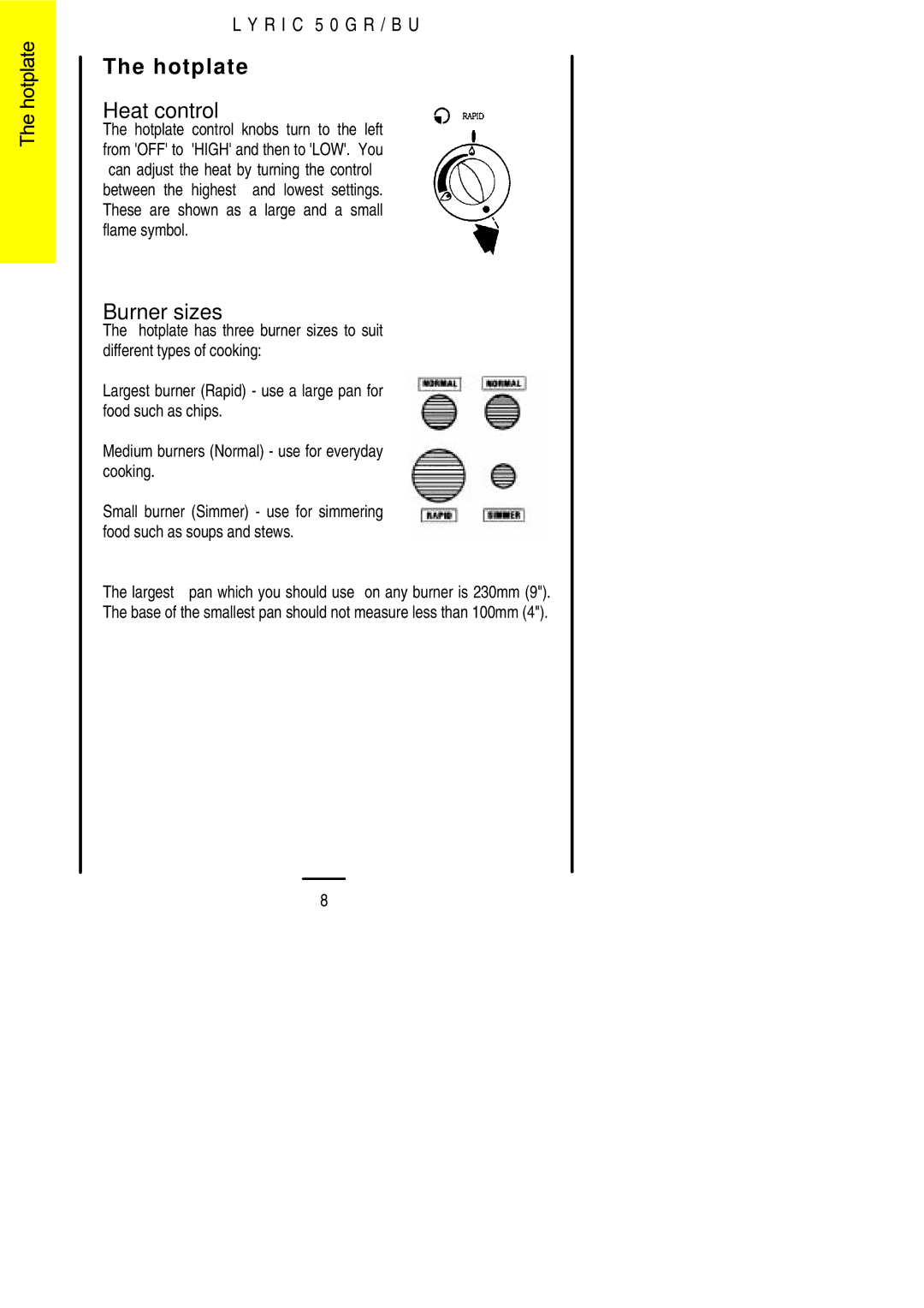 Electrolux 50 GR/BU installation instructions Hotplate, Burner sizes, PtoehT 