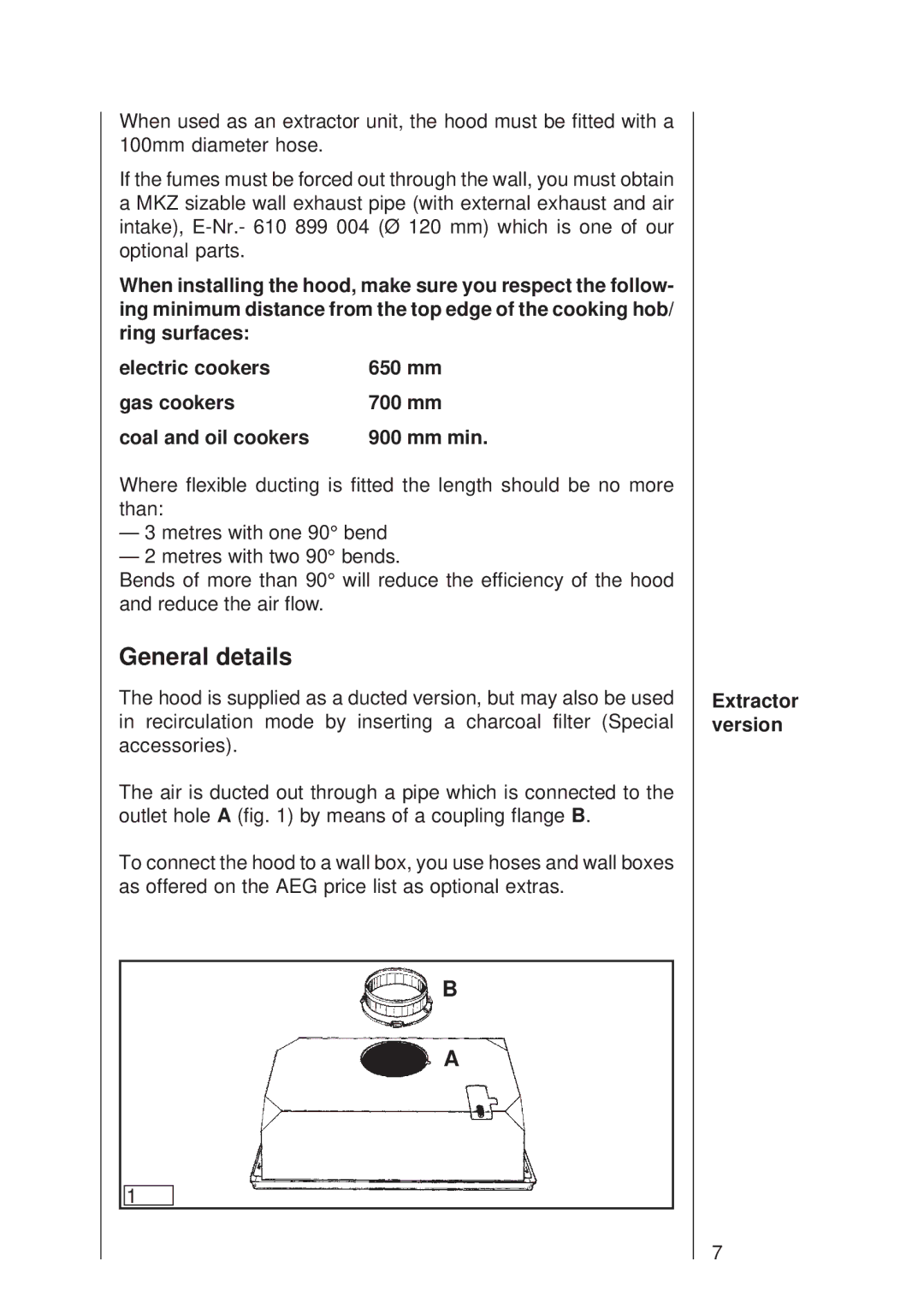 Electrolux 502 D manual General details, Extractor version 