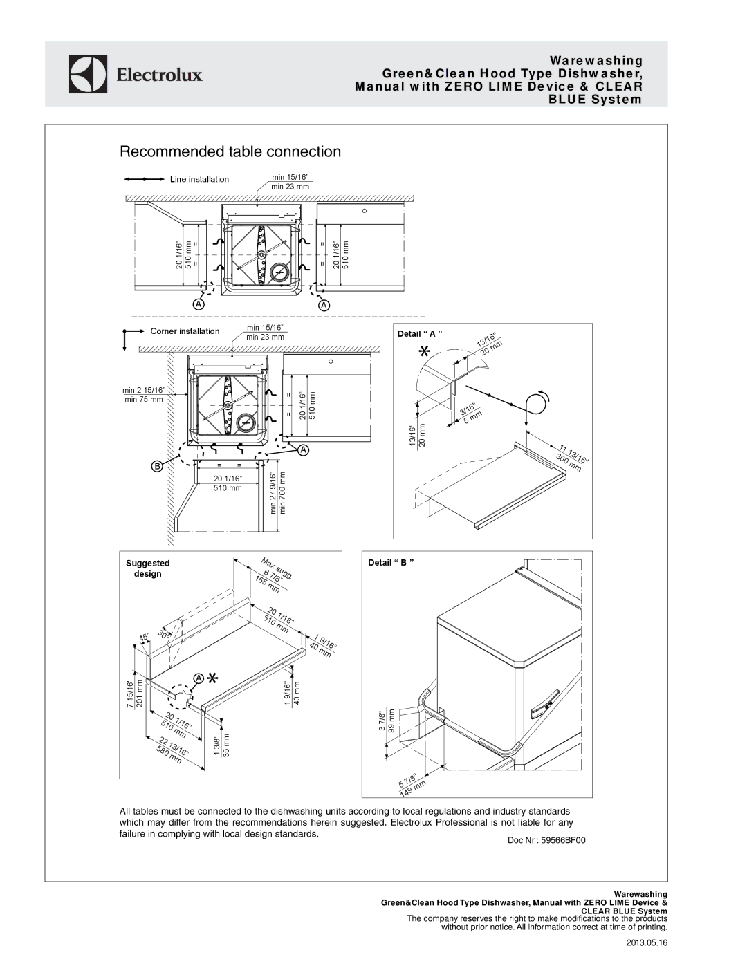 Electrolux 504263, 504262 warranty 300, 165, 510, 580, 13/16 