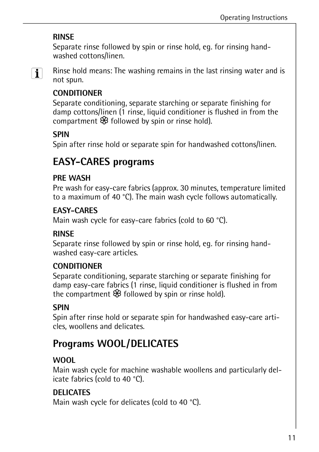 Electrolux 50435 manual EASY-CARES programs, Programs WOOL/DELICATES 