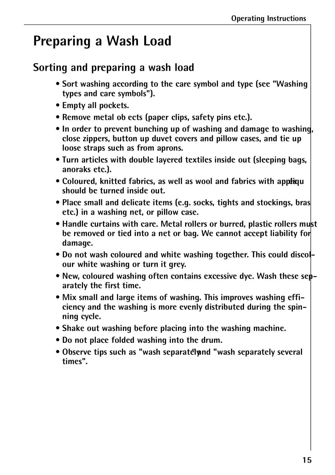 Electrolux 50435 manual Preparing a Wash Load, Sorting and preparing a wash load 