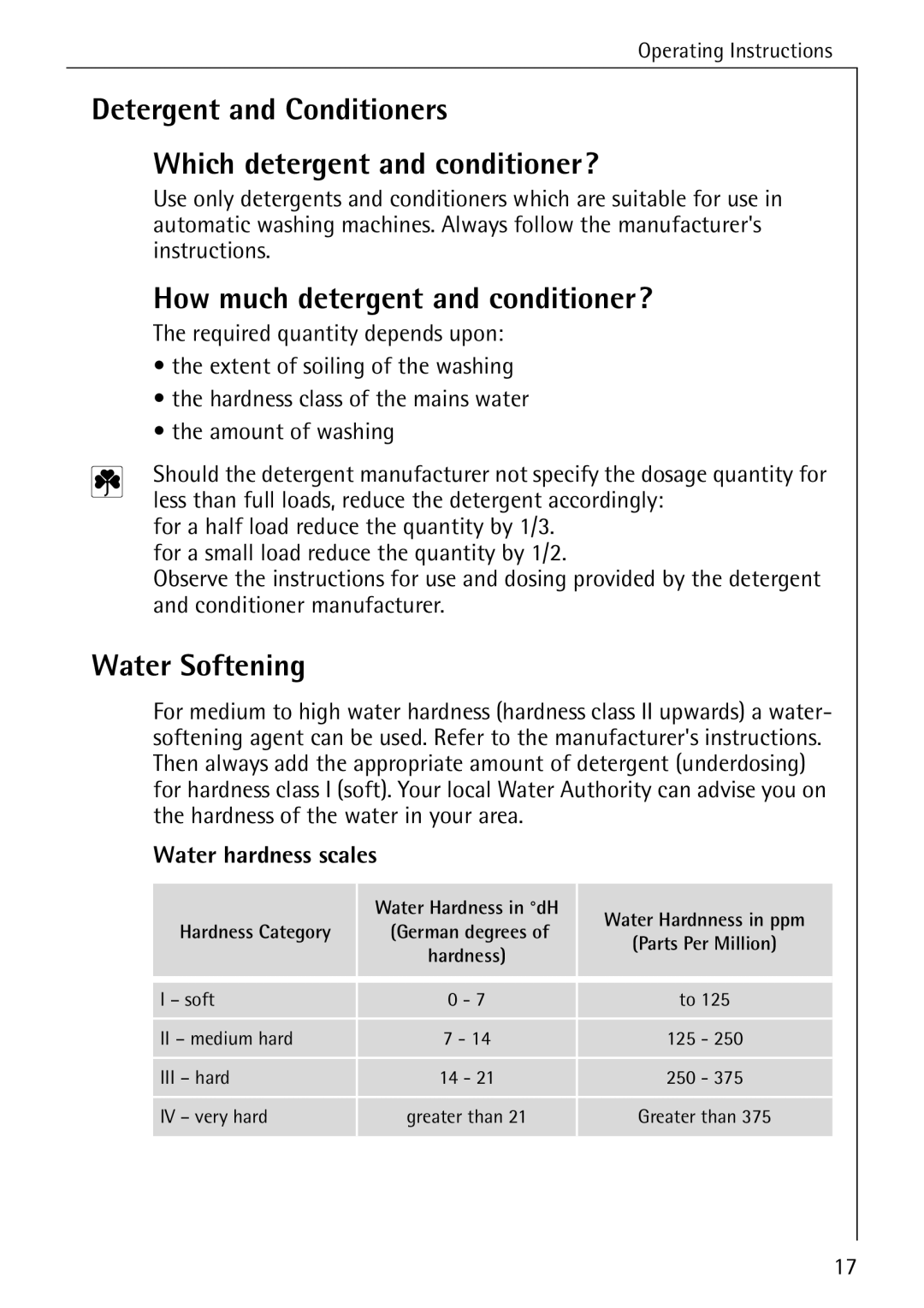 Electrolux 50435 manual Detergent and Conditioners Which detergent and conditioner?, How much detergent and conditioner? 