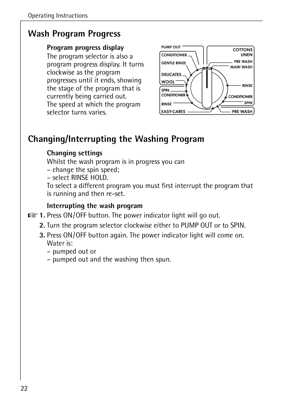 Electrolux 50435 manual Wash Program Progress, Changing/Interrupting the Washing Program, Program progress display 