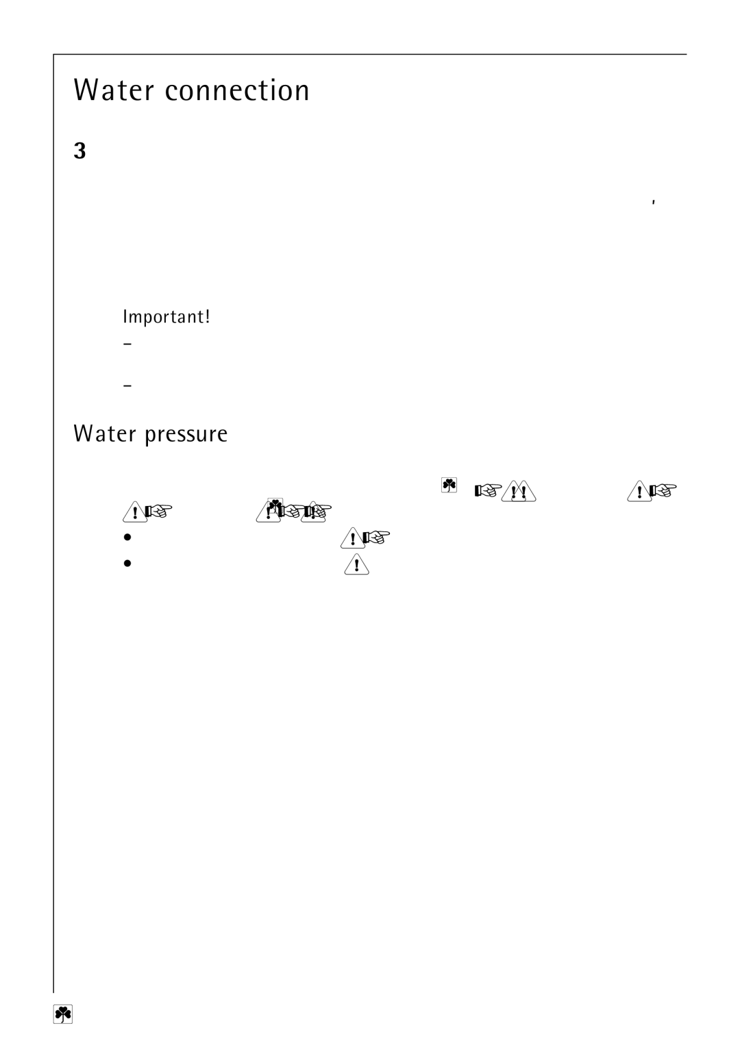 Electrolux 50435 manual Water connection, Water pressure 