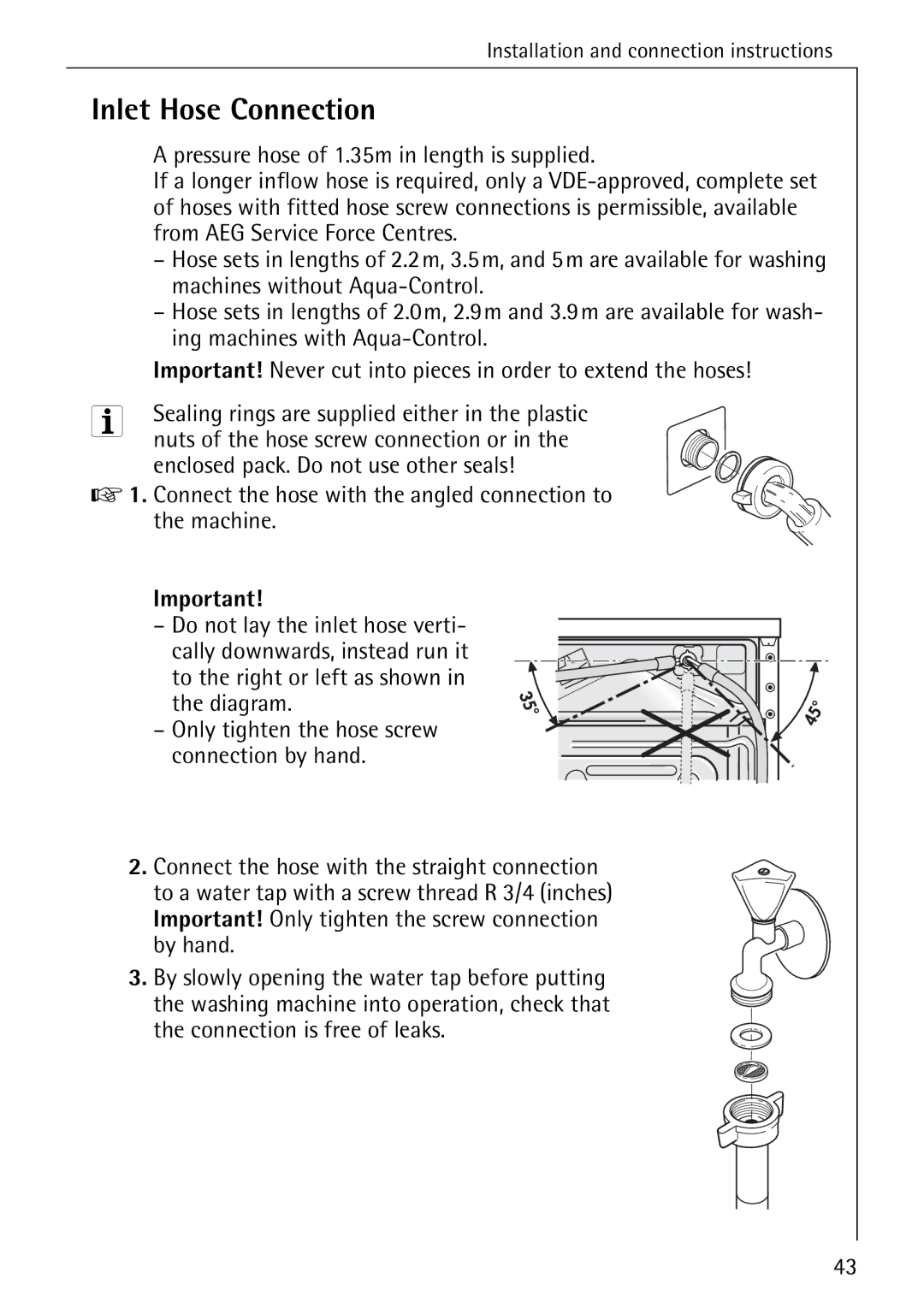 Electrolux 50435 manual Inlet Hose Connection 