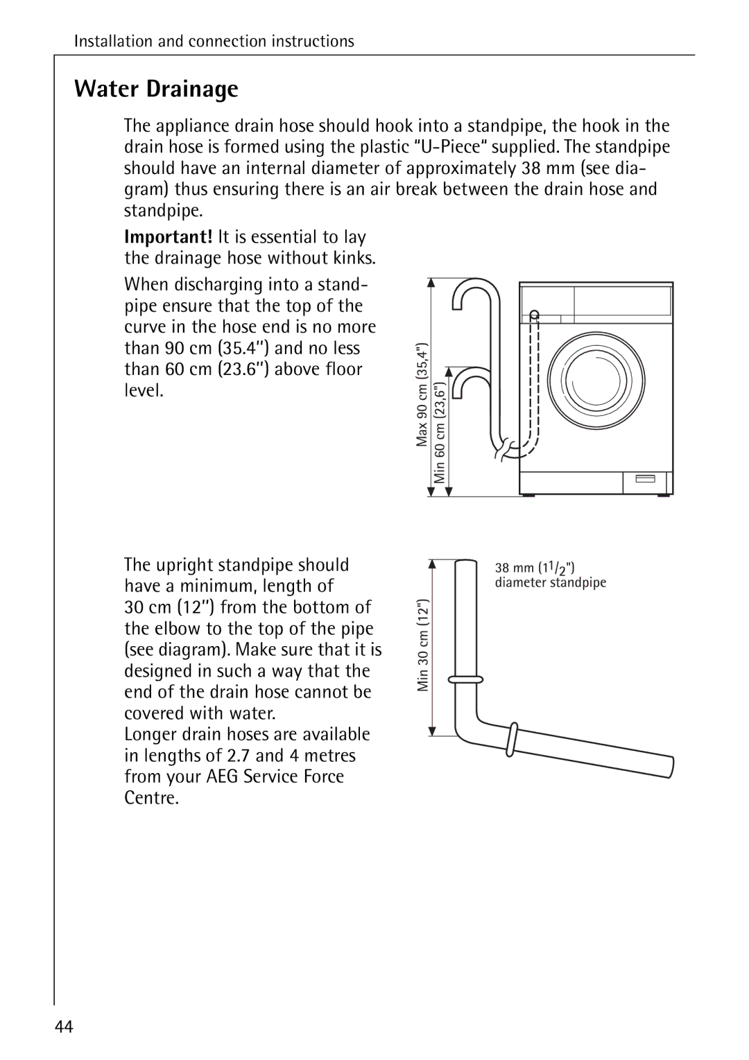 Electrolux 50435 manual Water Drainage 