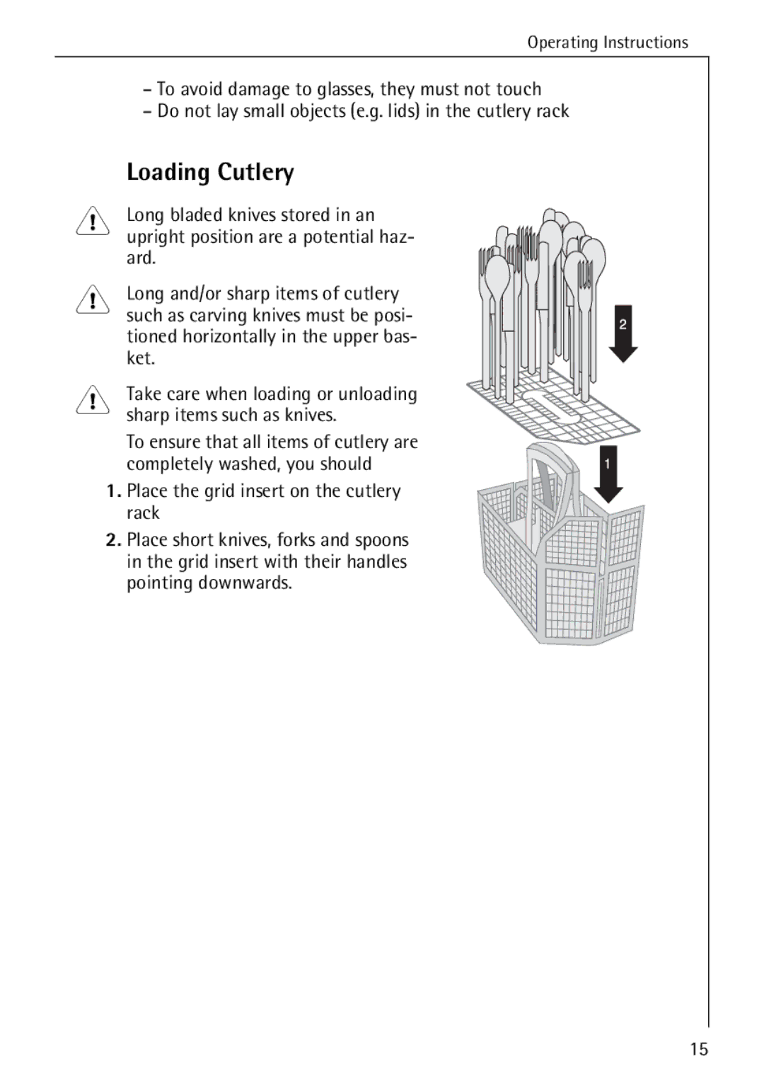 Electrolux 50500 manual Loading Cutlery 