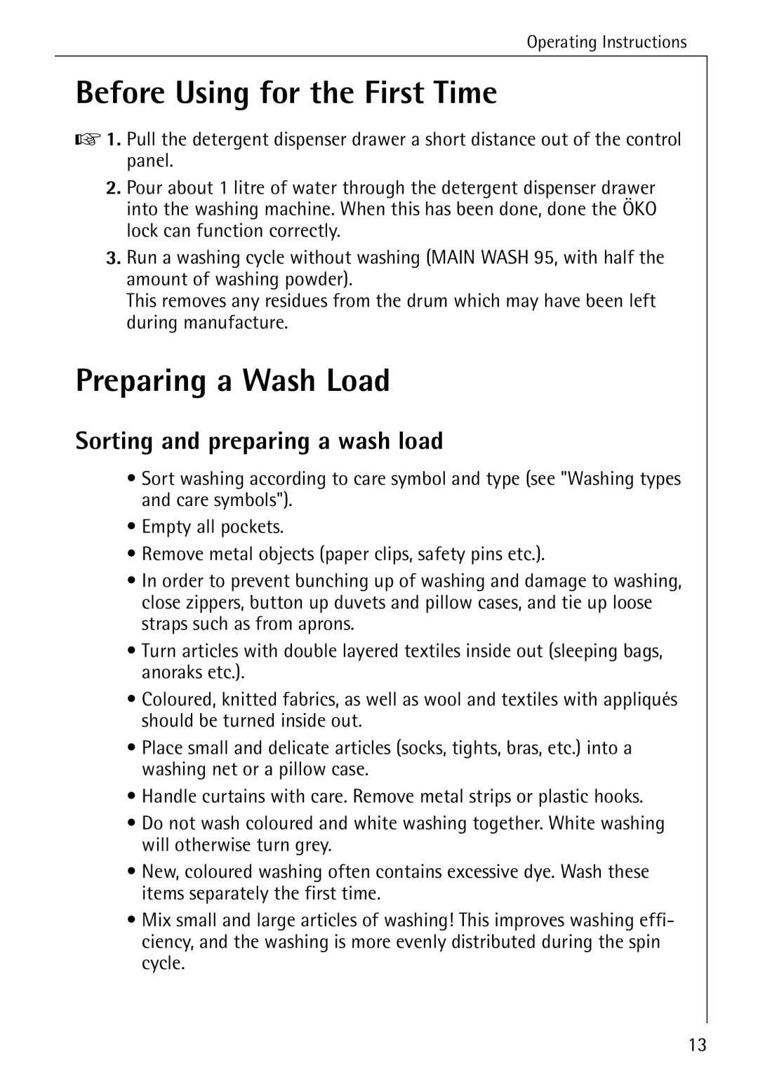 Electrolux 50520 manual Before Using for the First Time, Preparing a Wash Load, Sorting and preparing a wash load 