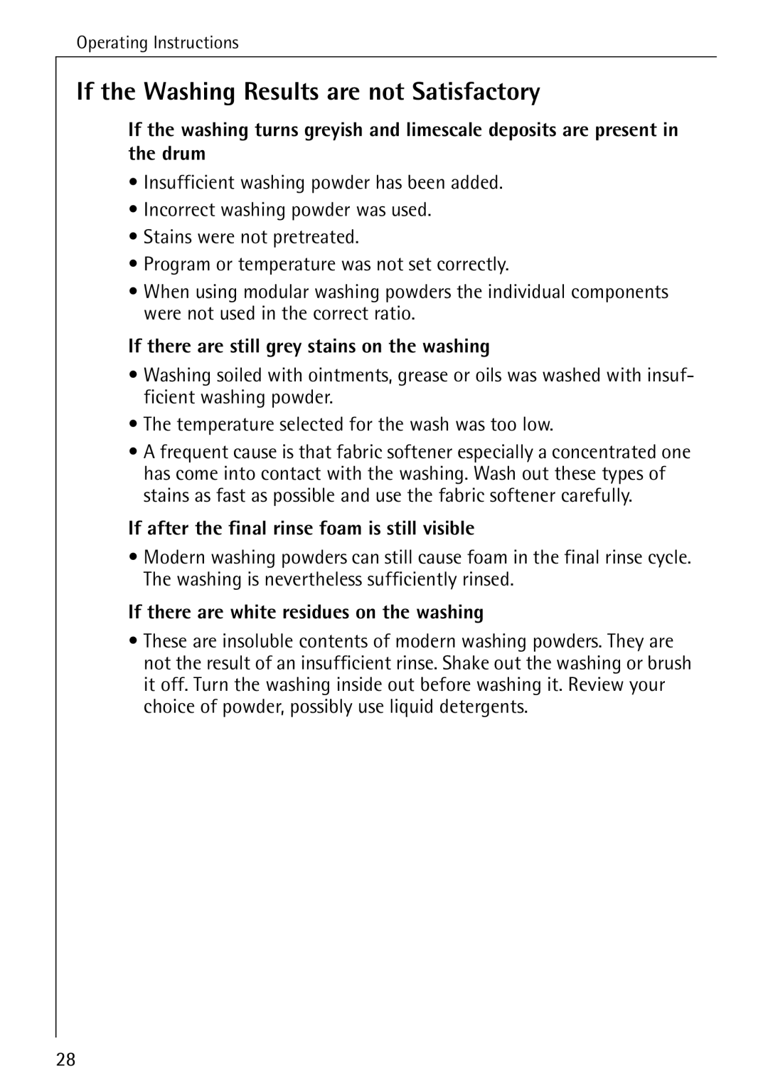 Electrolux 50520 manual If the Washing Results are not Satisfactory 