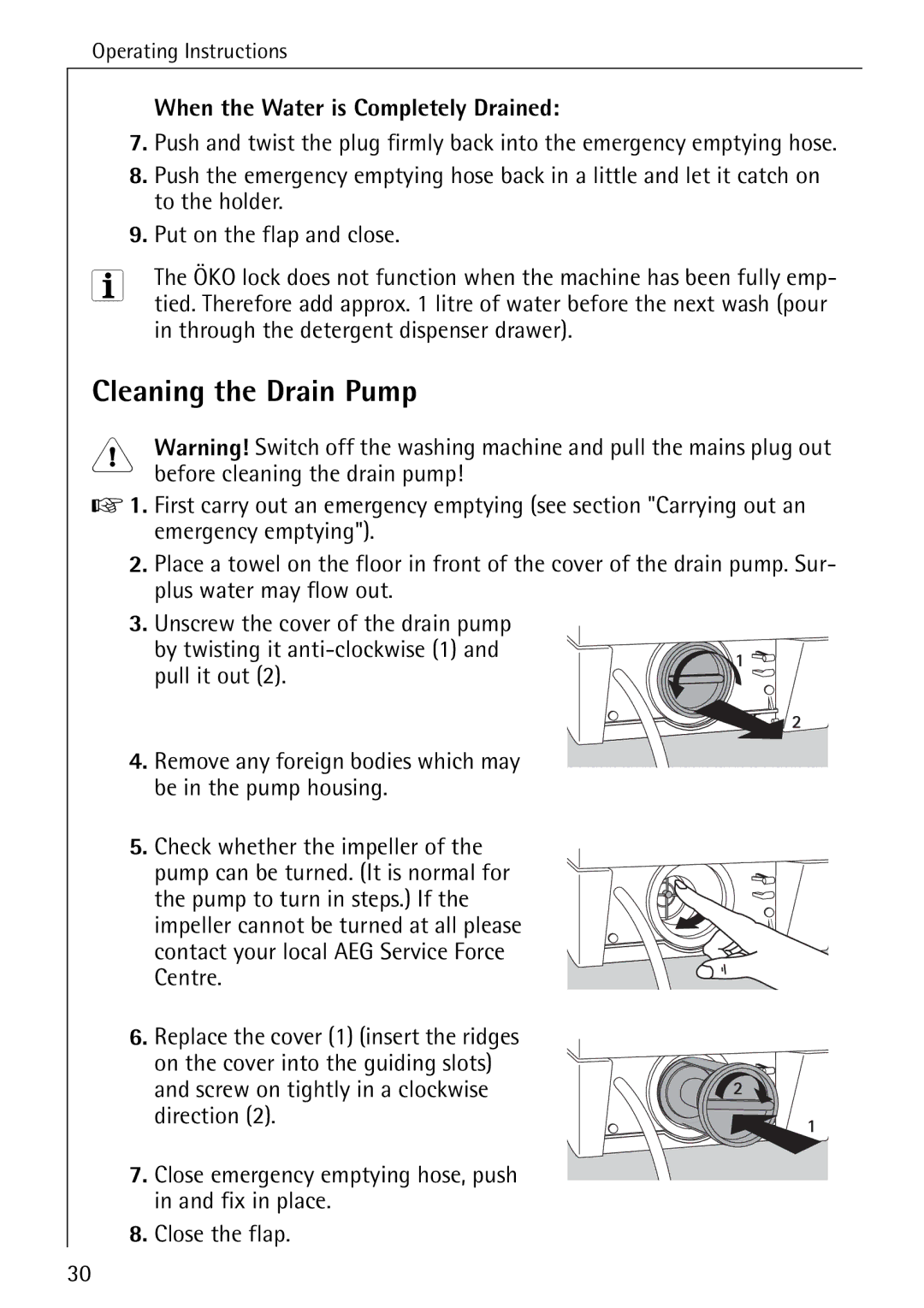 Electrolux 50520 manual Cleaning the Drain Pump 