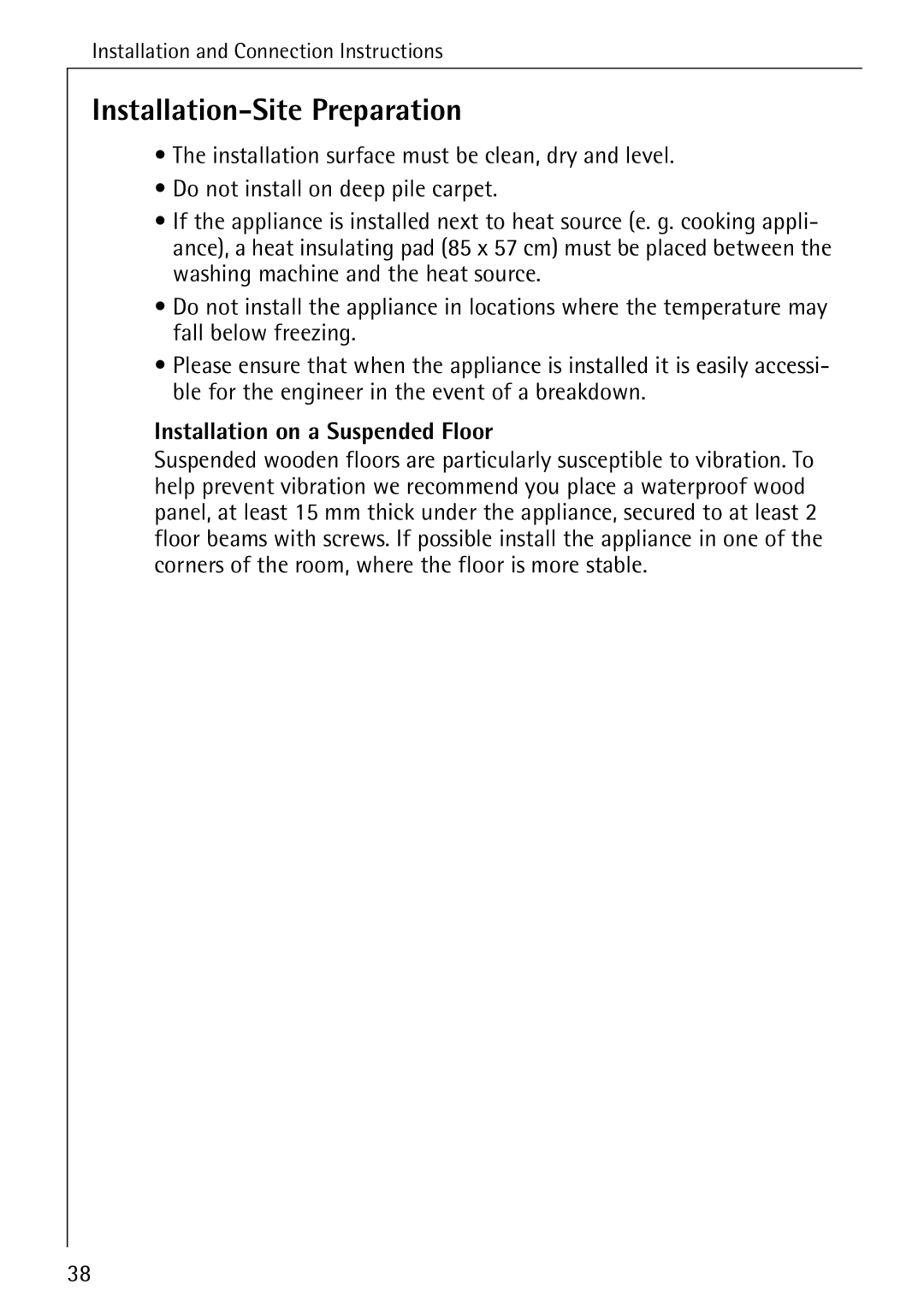 Electrolux 50520 manual Installation-Site Preparation 