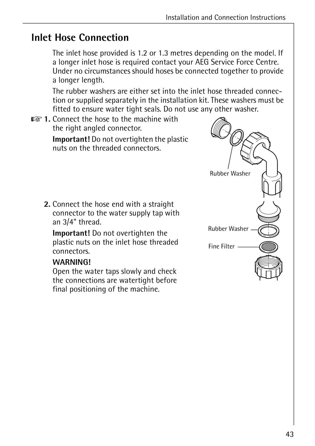 Electrolux 50520 manual Inlet Hose Connection 