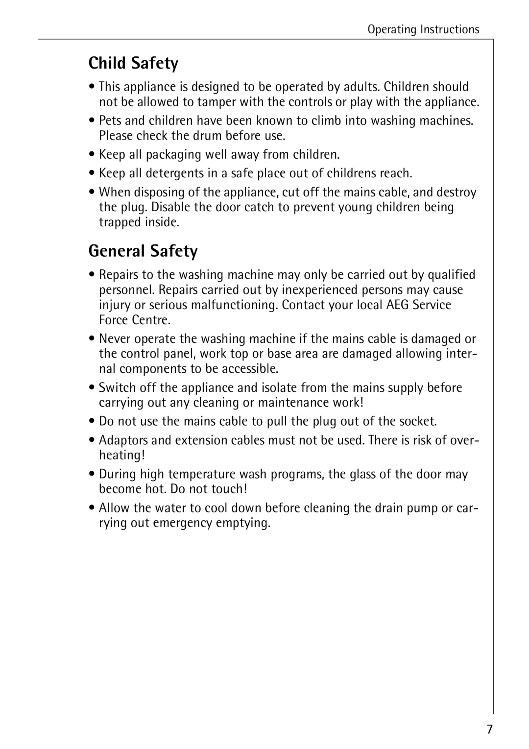 Electrolux 50520 manual Child Safety, General Safety 