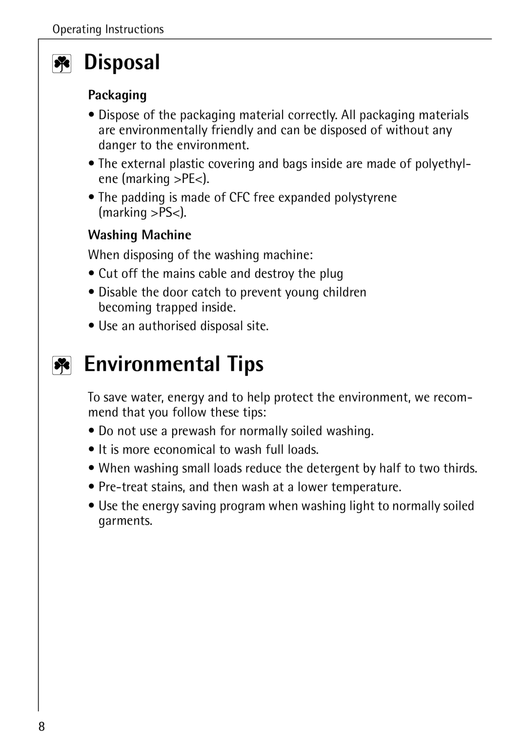 Electrolux 50520 manual Disposal, Environmental Tips 