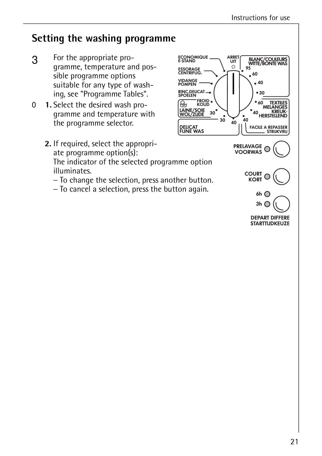 Electrolux 50550 manual Setting the washing programme, For the appropriate pro 