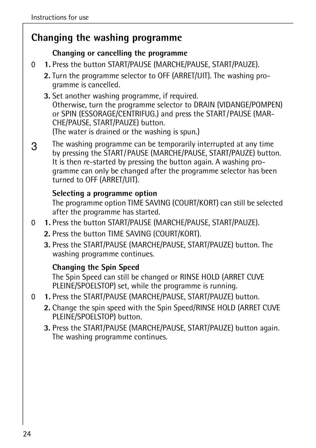 Electrolux 50550 manual Changing the washing programme, Changing or cancelling the programme, Selecting a programme option 