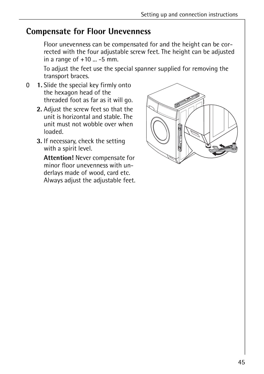 Electrolux 50550 manual Compensate for Floor Unevenness 