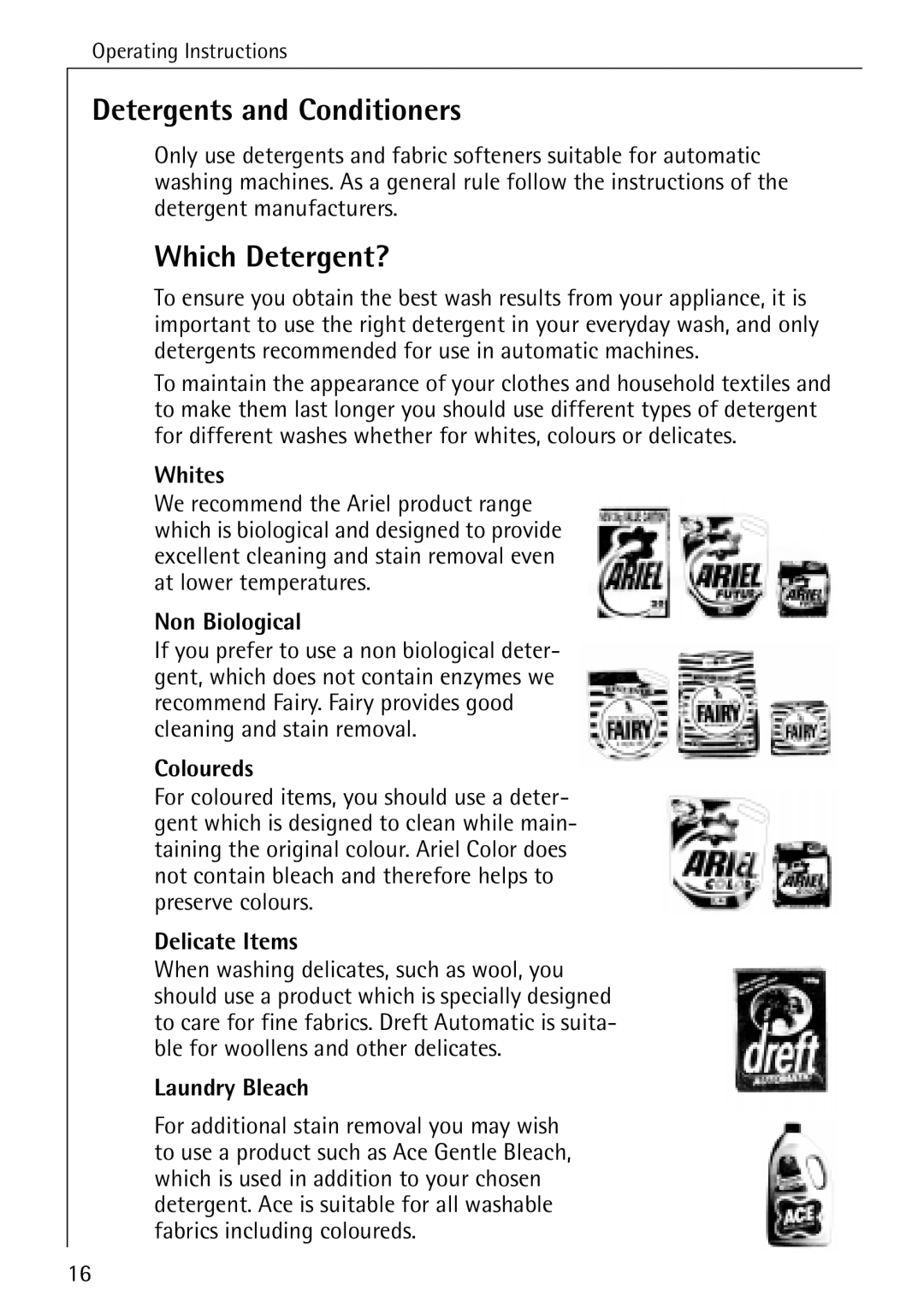 Electrolux 50620 manual Detergents and Conditioners, Which Detergent? 