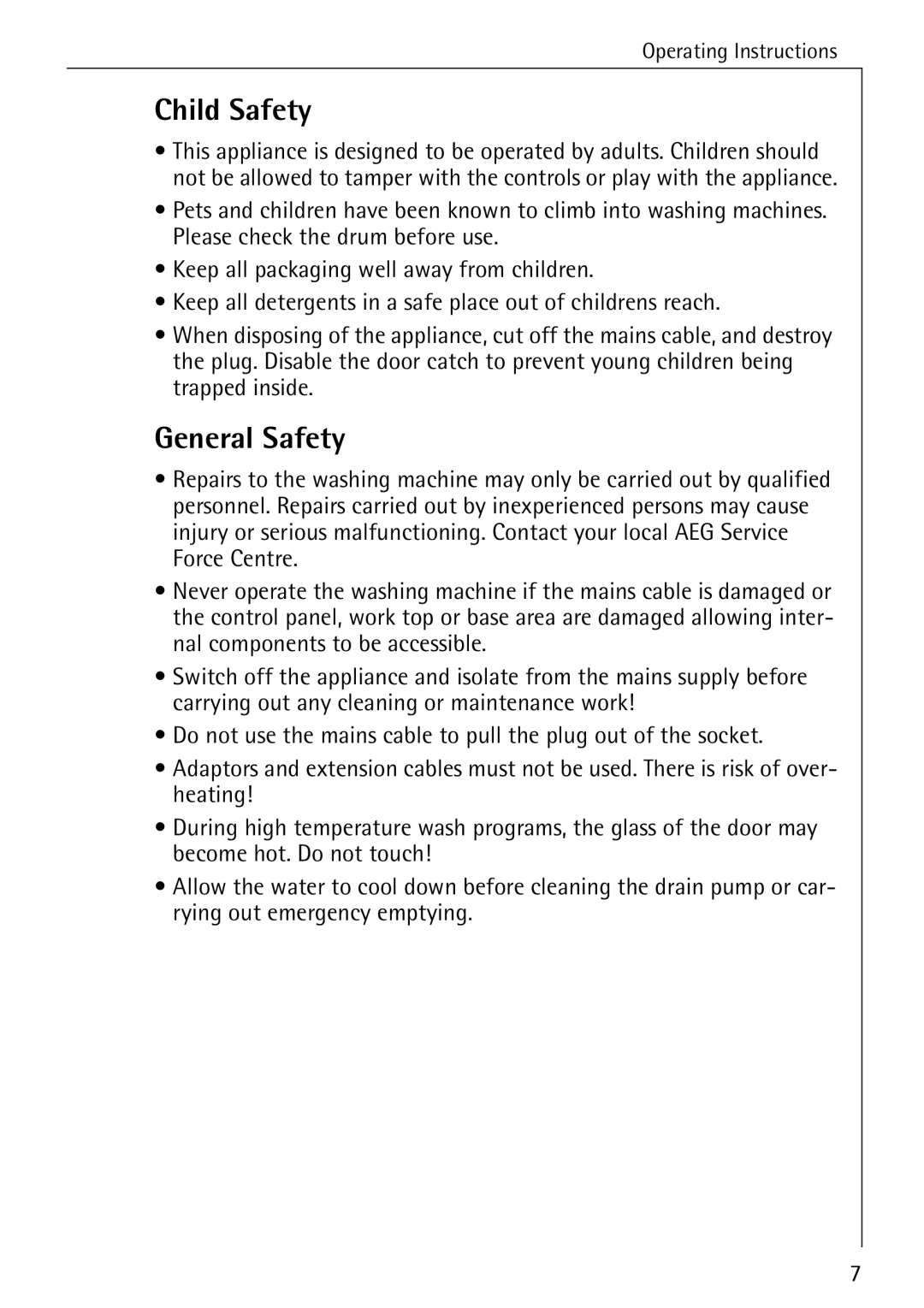 Electrolux 50620 manual Child Safety, General Safety 