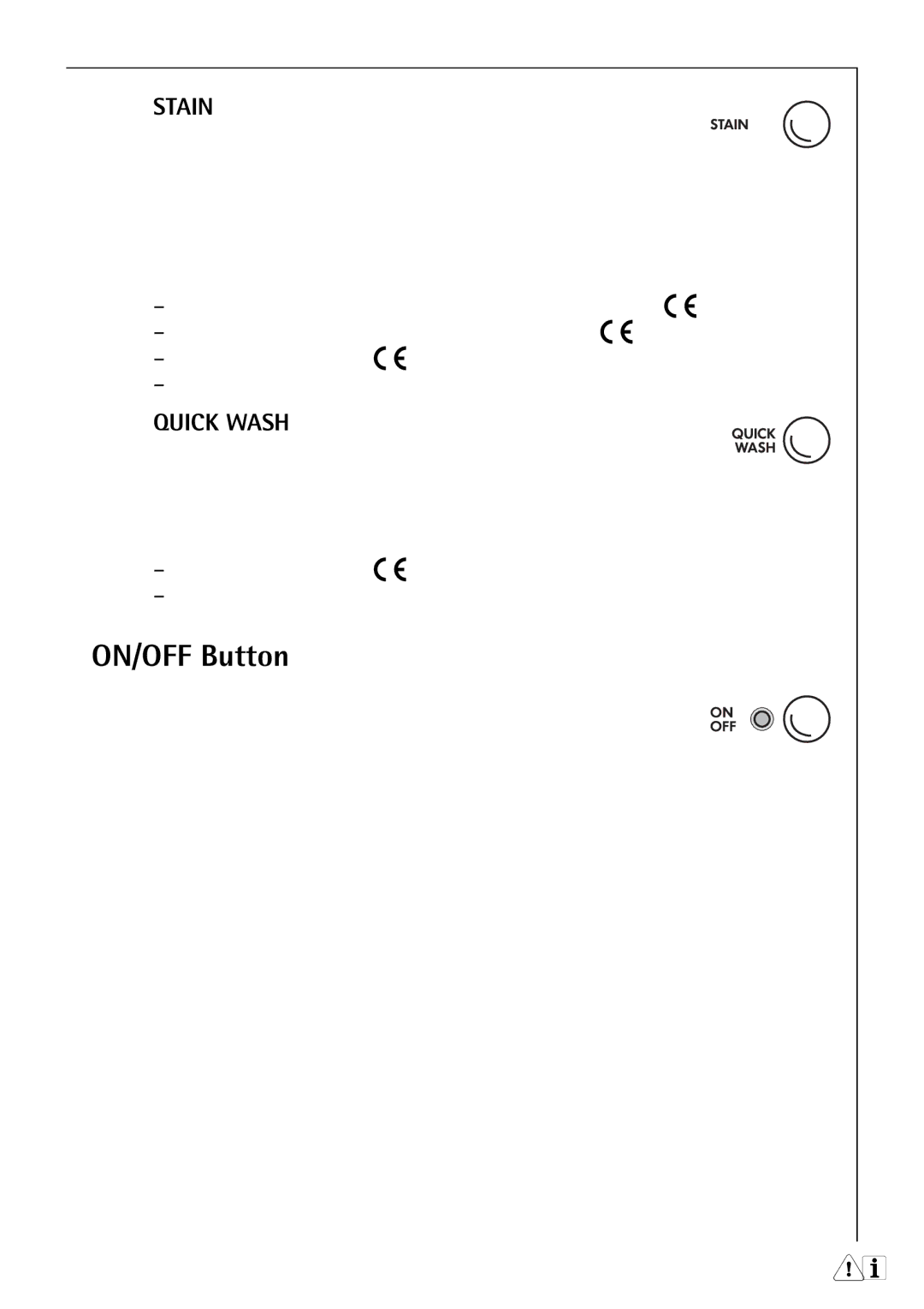 Electrolux 50630 manual ON/OFF Button, Shorter washing cycle for lightly soiled washing 