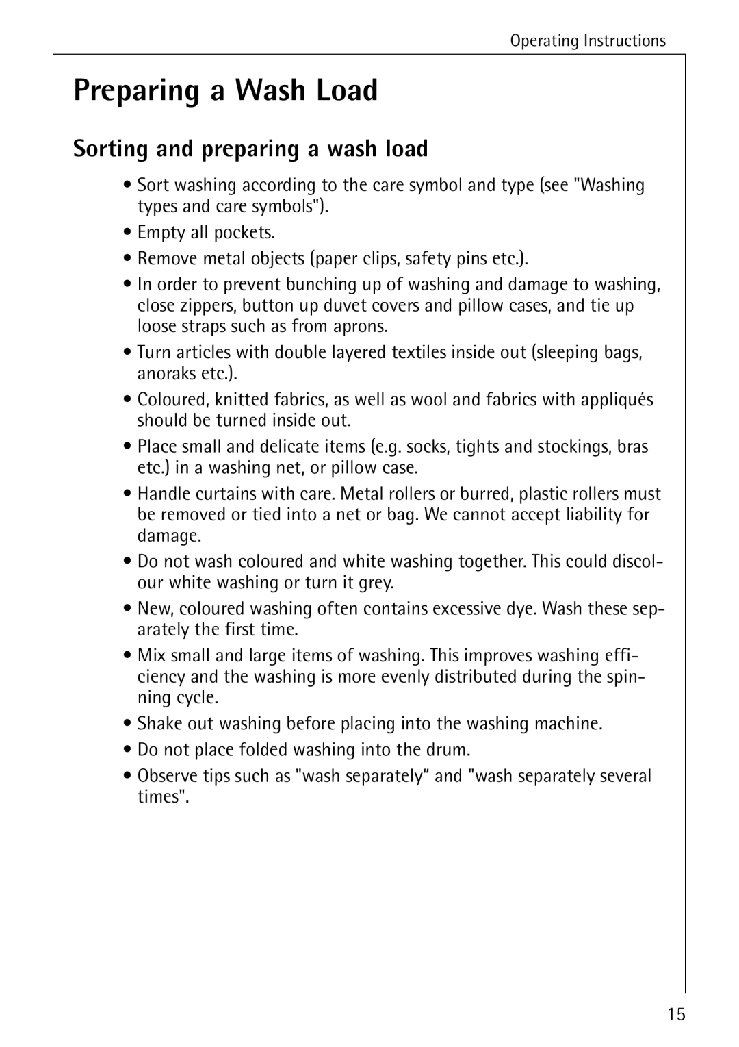 Electrolux 50630 manual Preparing a Wash Load, Sorting and preparing a wash load 