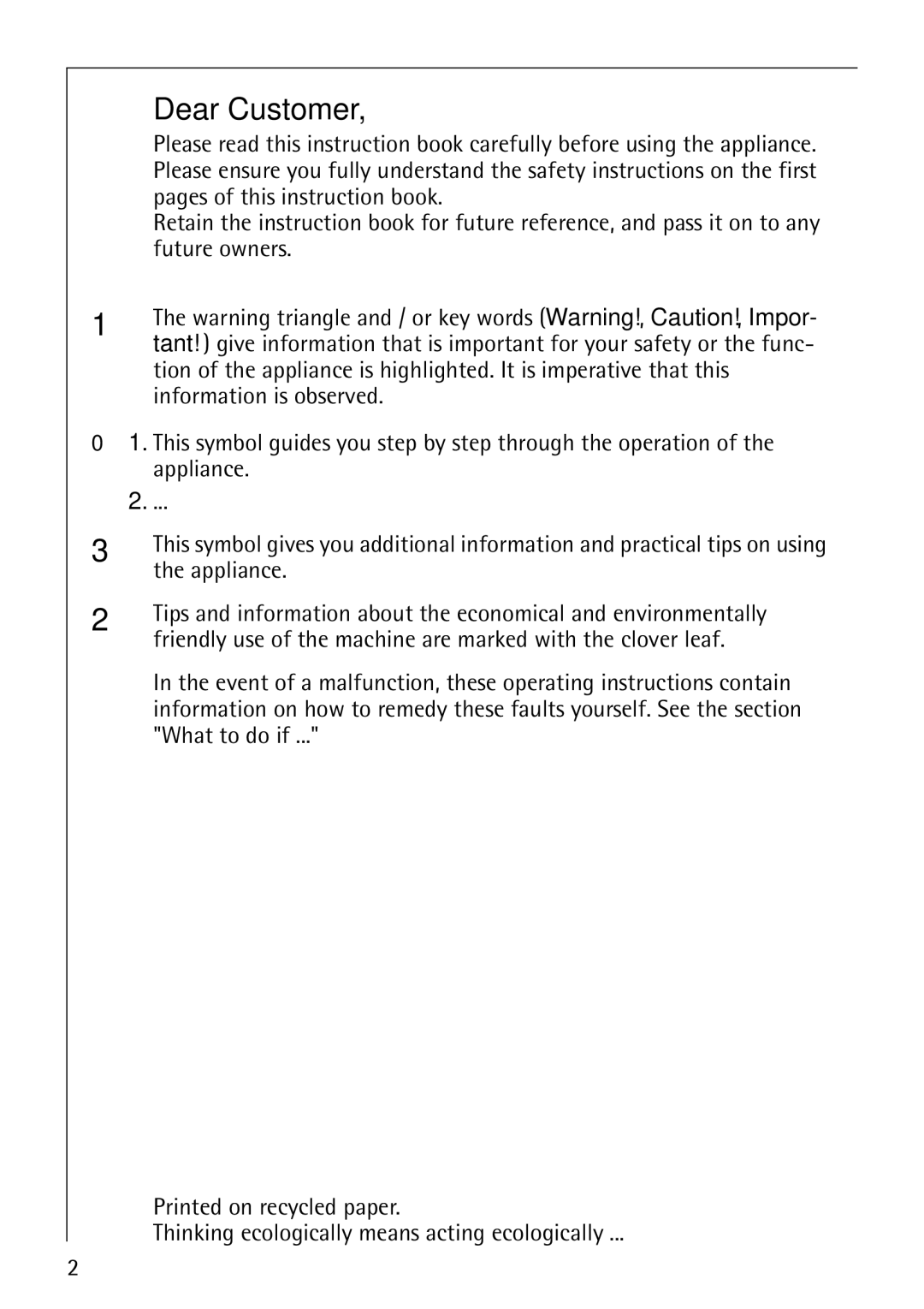 Electrolux 50630 manual Dear Customer 